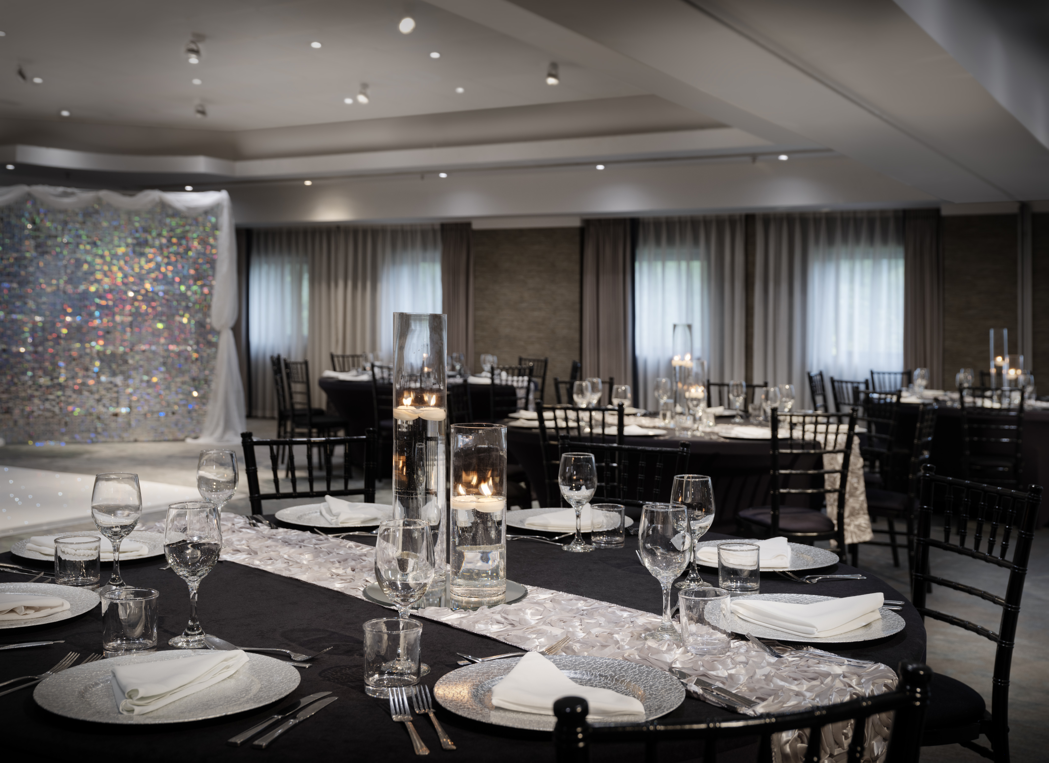 Cheshire Suite at Delta Hotels: elegant event space with black linens for formal gatherings.