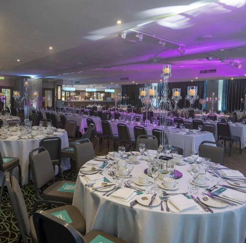Elegant banquet hall at Castle Green Hotel, perfect for weddings and corporate events.