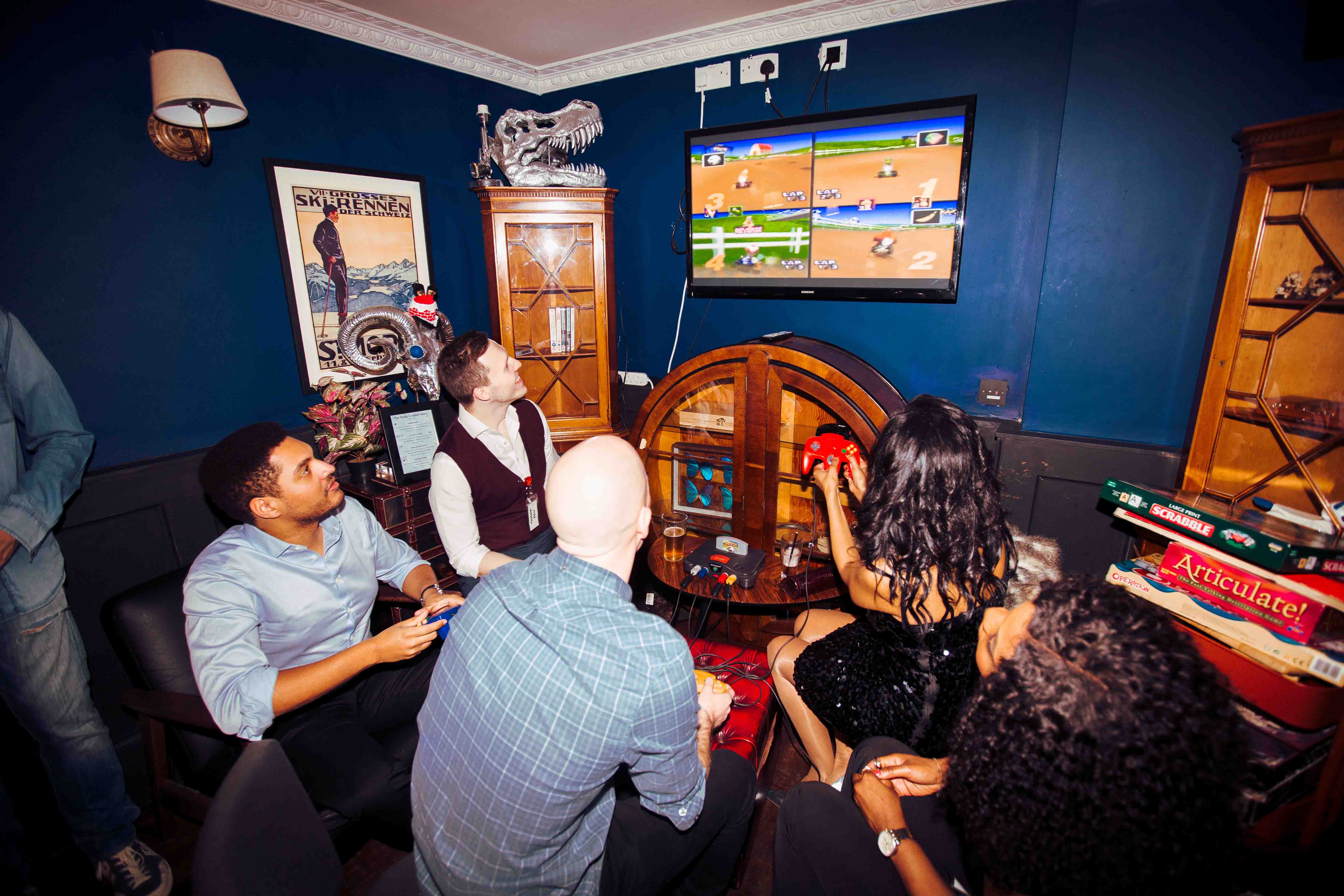 Vibrant social gathering in The Study, ideal for corporate retreats and team-building.