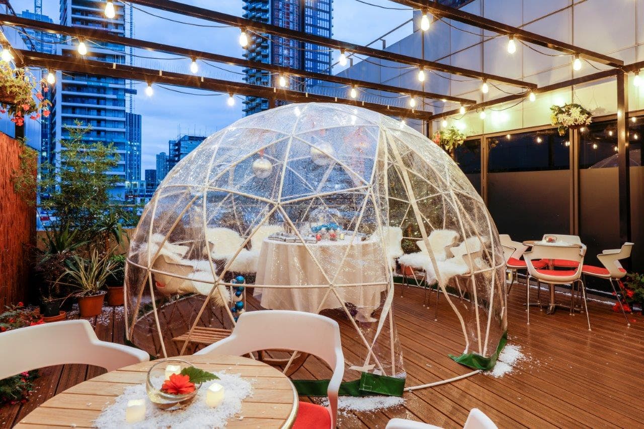 Juniper Room & Terrace with heated igloo for exclusive micro-events and VIP waterfront gatherings.