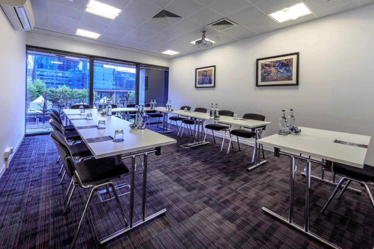 U-shaped Earl Grey Room at Docklands Sailing Centre for corporate meetings and training sessions.