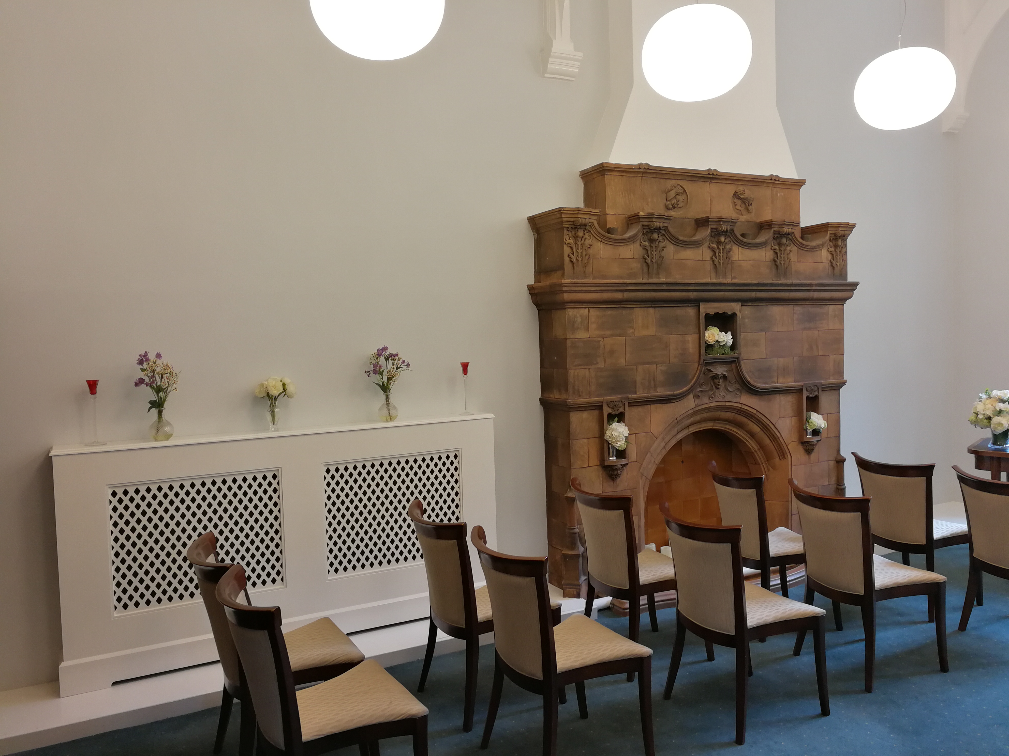 Elegant Marylebone Room in Mayfair Library, classic fireplace for meetings and events.
