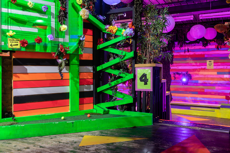 Vibrant Plonk Crazy Golf event space in Camden Market for interactive experiences.