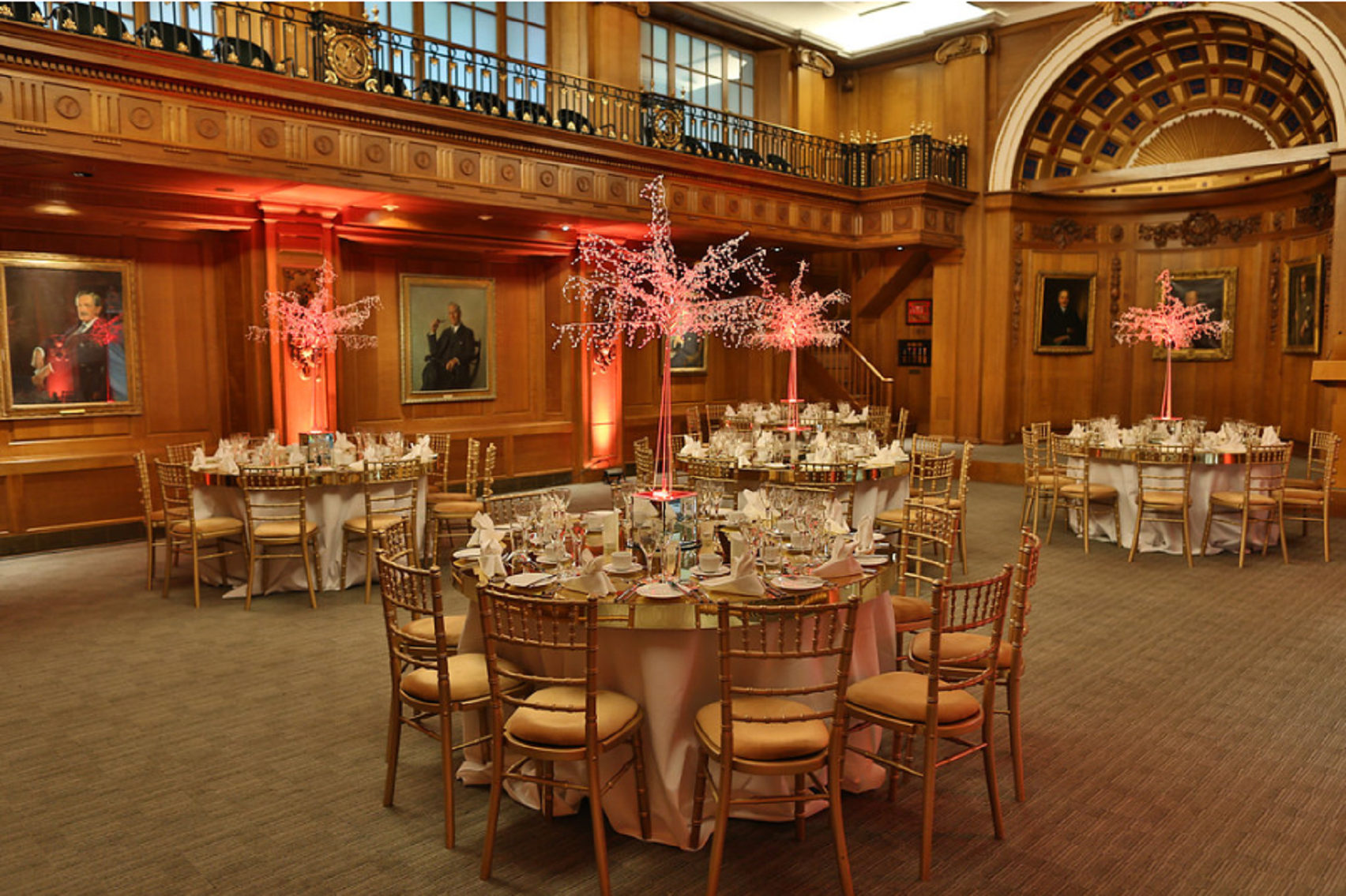 Elegant banquet setup in Old Library, Lloyd's, ideal for corporate events and weddings.