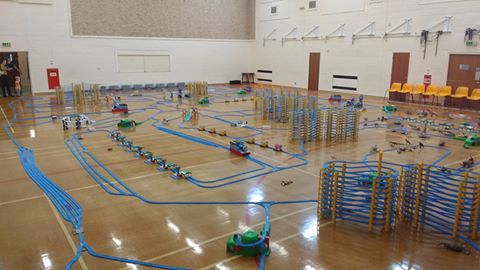 Spacious Wickham Community Centre Main Hall set for model train exhibition.
