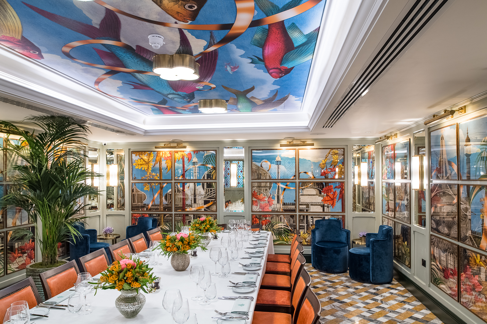 Elegant meeting space in The Ivy, Brighton with vibrant decor for corporate events.