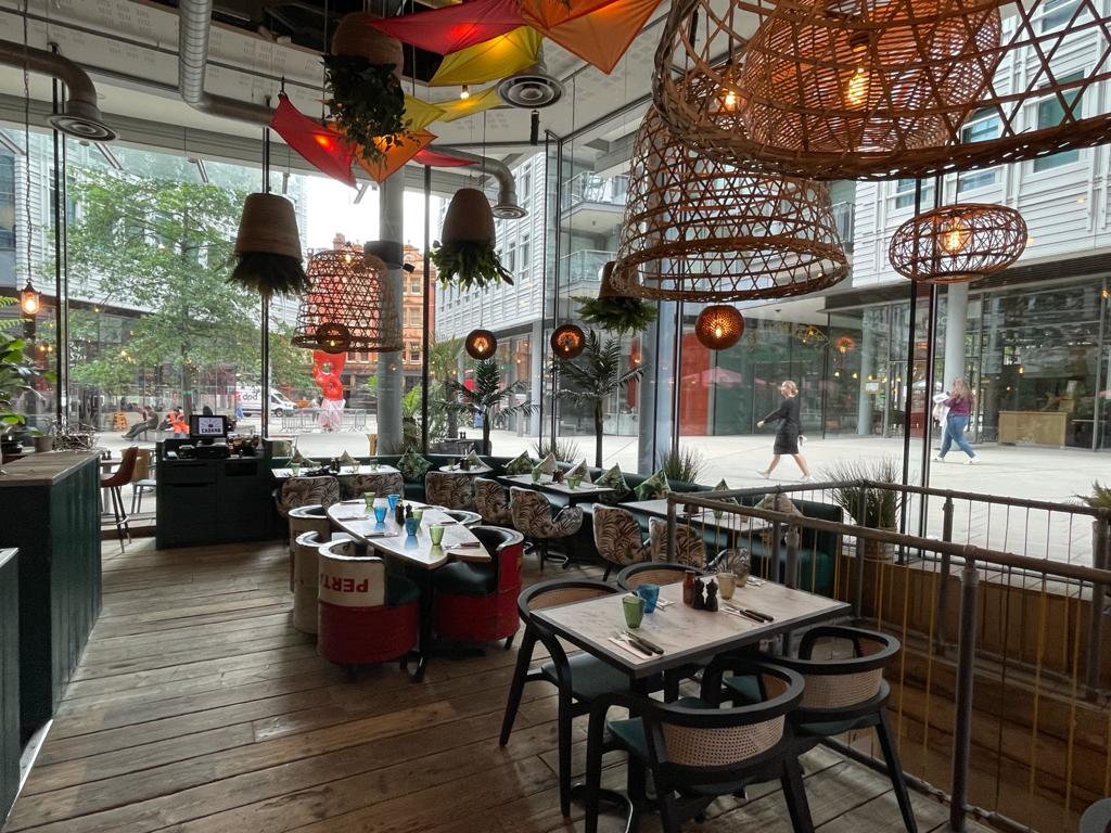 Modern Rio Restaurant in Covent Garden with bright windows, ideal for casual dining events.