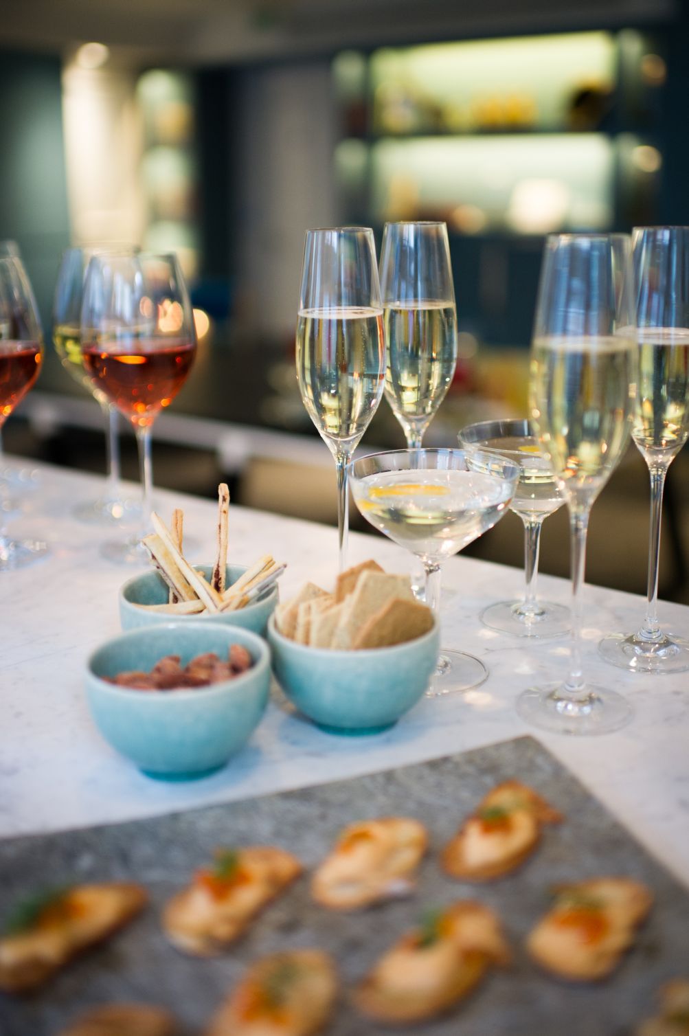Elegant beverage setup in The Ampersand Hotel's Games Room for networking events.