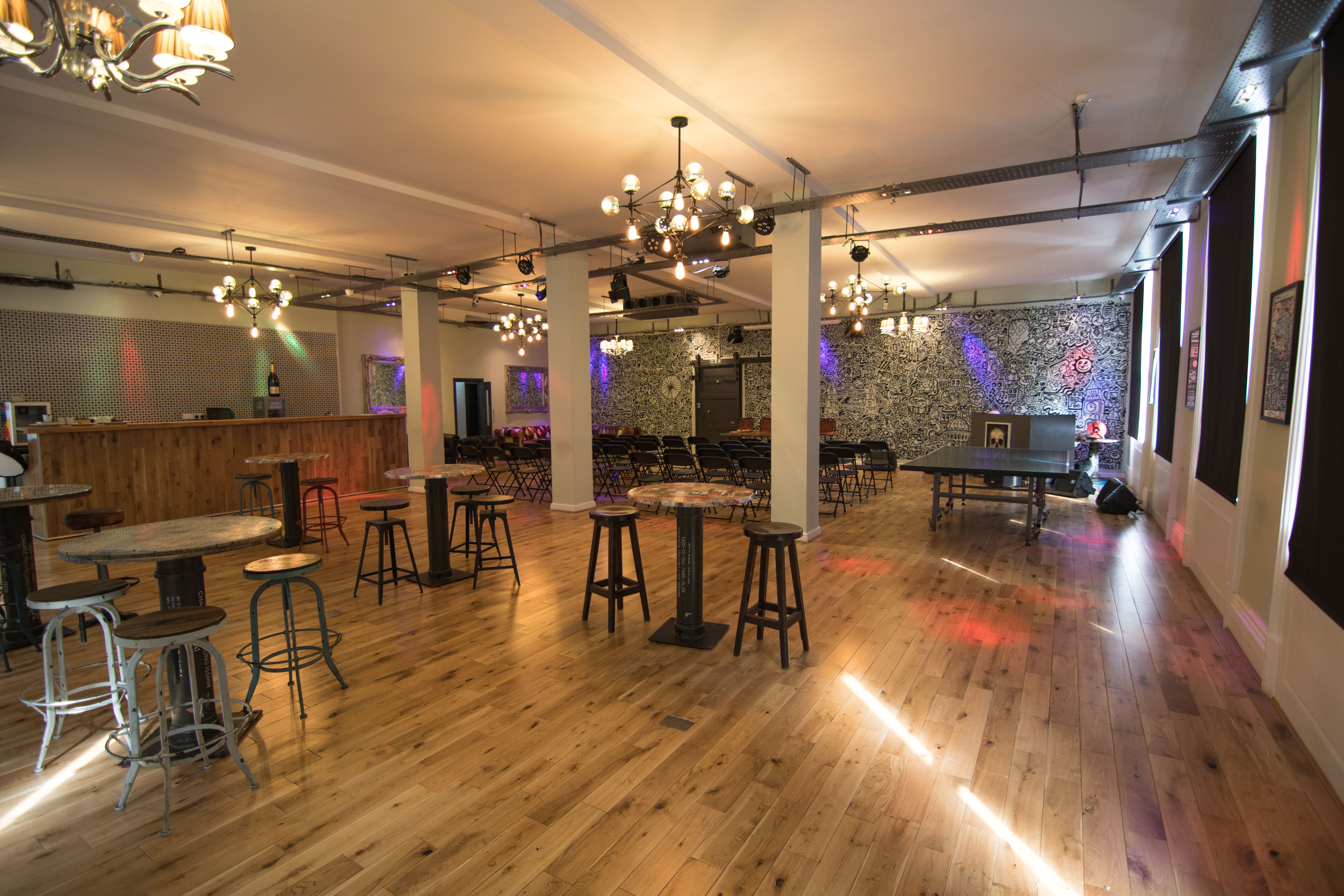 Function room 1 at Sink Pong Shoreditch, modern industrial design for versatile events.