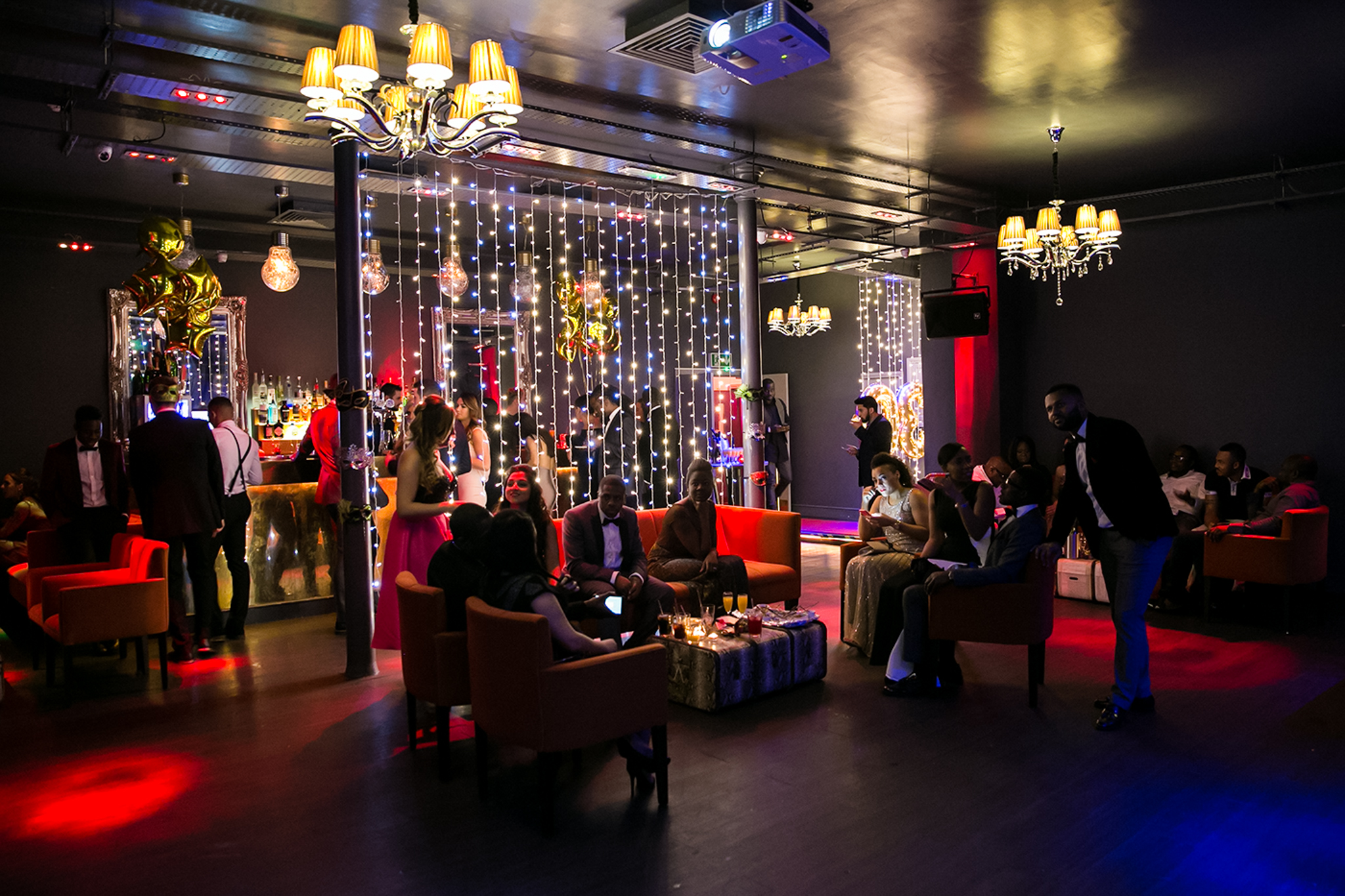 Vibrant event space with elegant seating for networking and celebrations in Shoreditch.