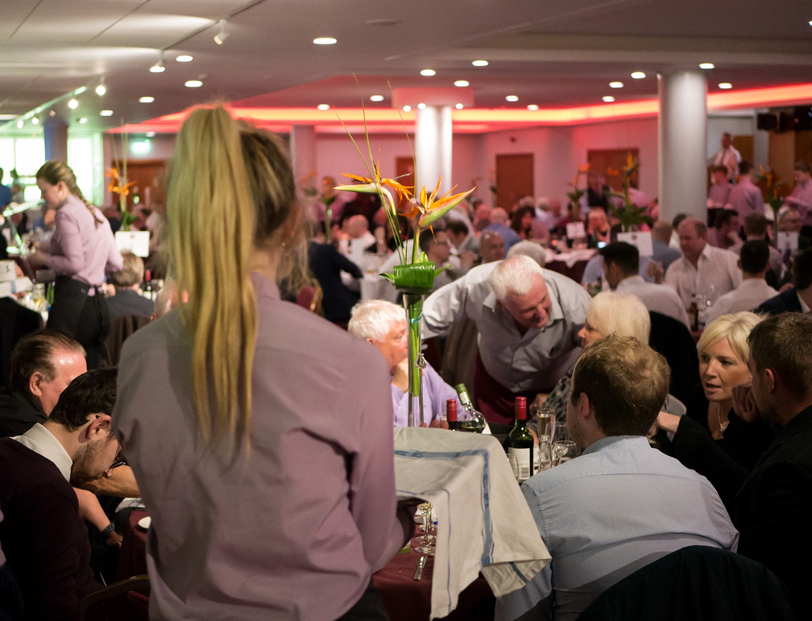 Gorgie Suite at Tynecastle Park, elegant floral decor, networking event atmosphere.