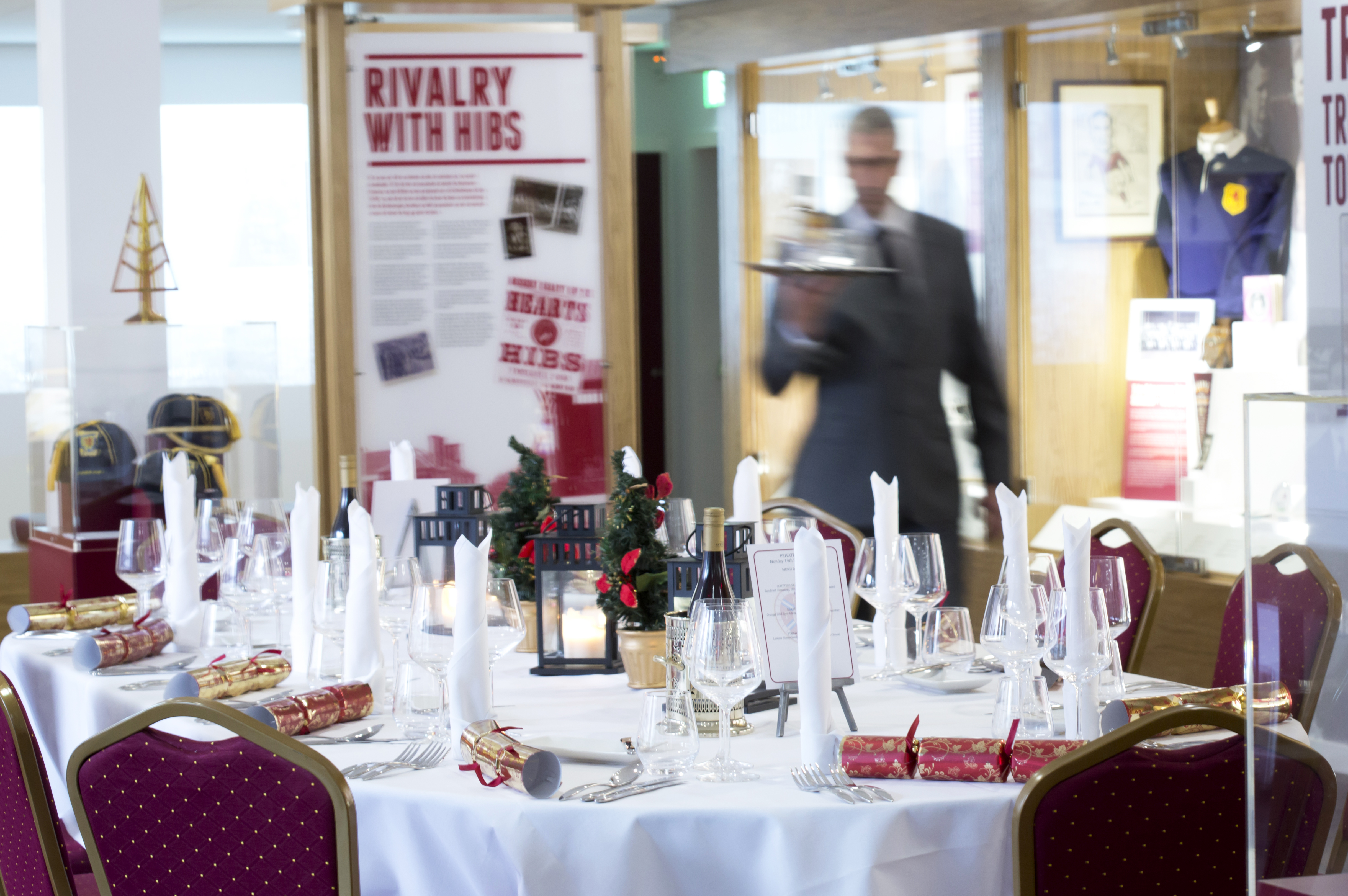Elegant dining setup at Heart of Midlothian Museum for formal events and galas.