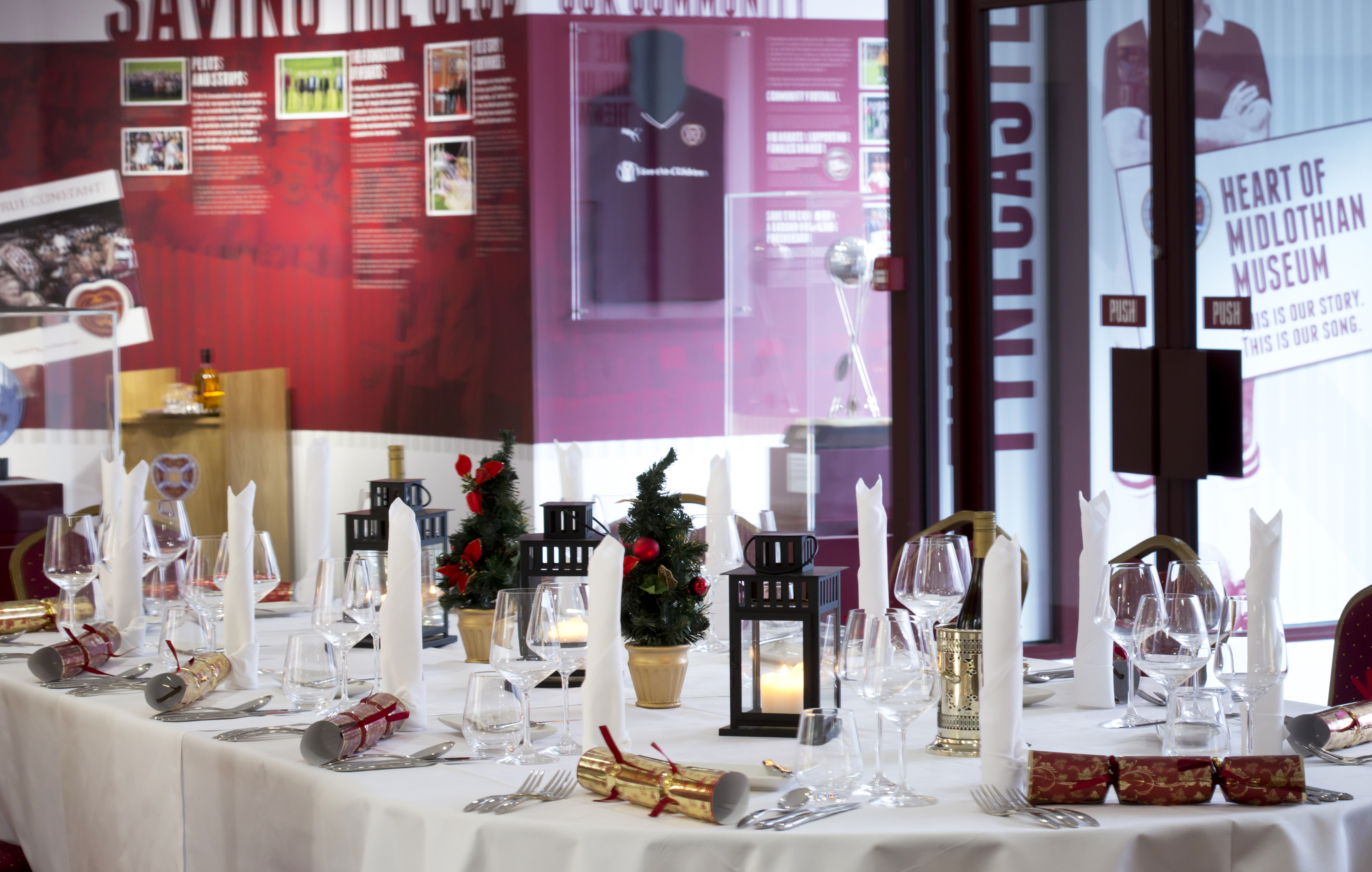 Elegant dining table setup at Heart of Midlothian Museum for corporate events and gatherings.