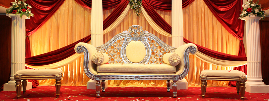 Elegant sofa in Osmani Trust Community Hall, perfect for weddings and formal events.