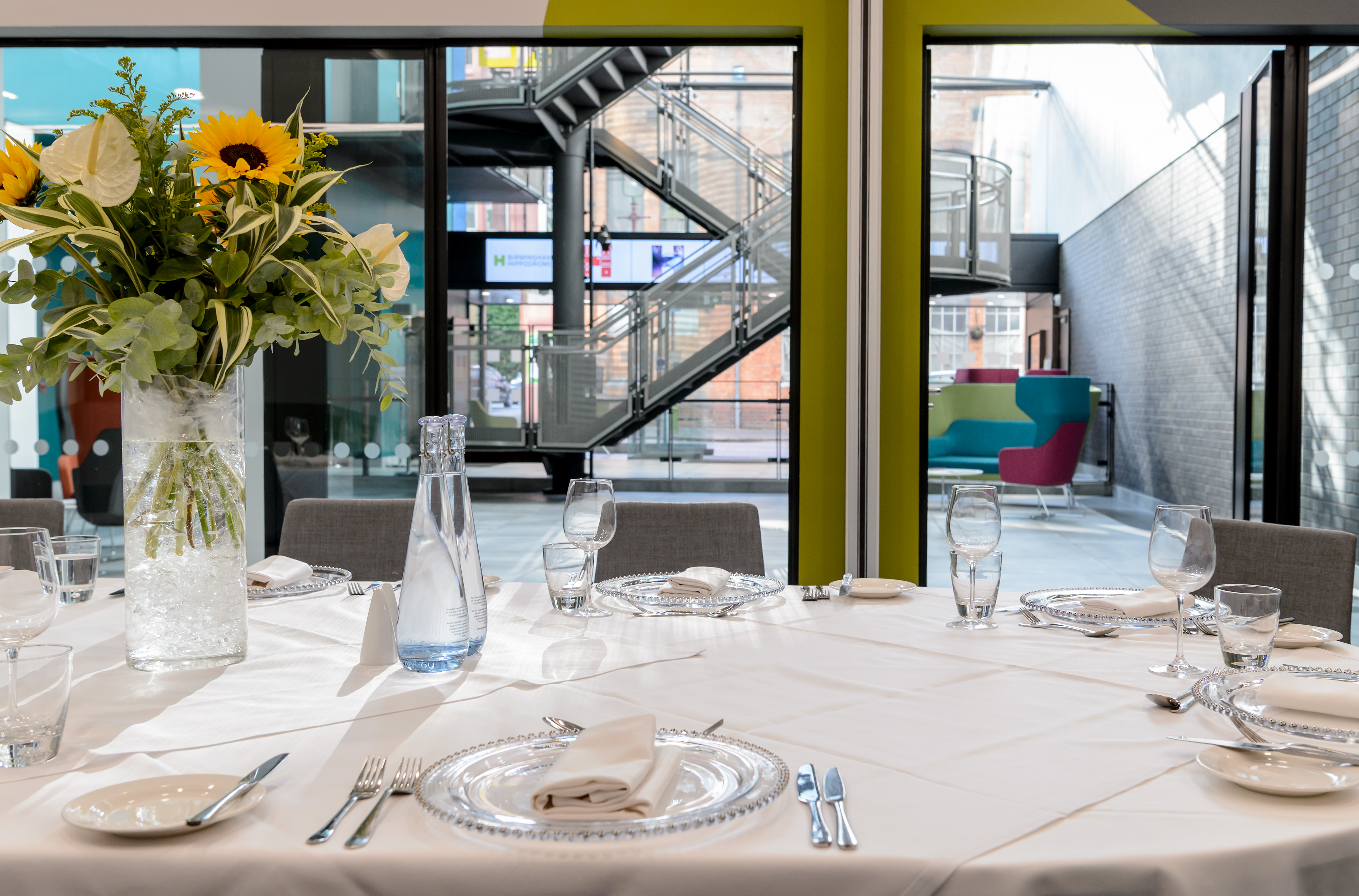 Elegant dining setup at Gowling WLG Suite for upscale events in Birmingham.