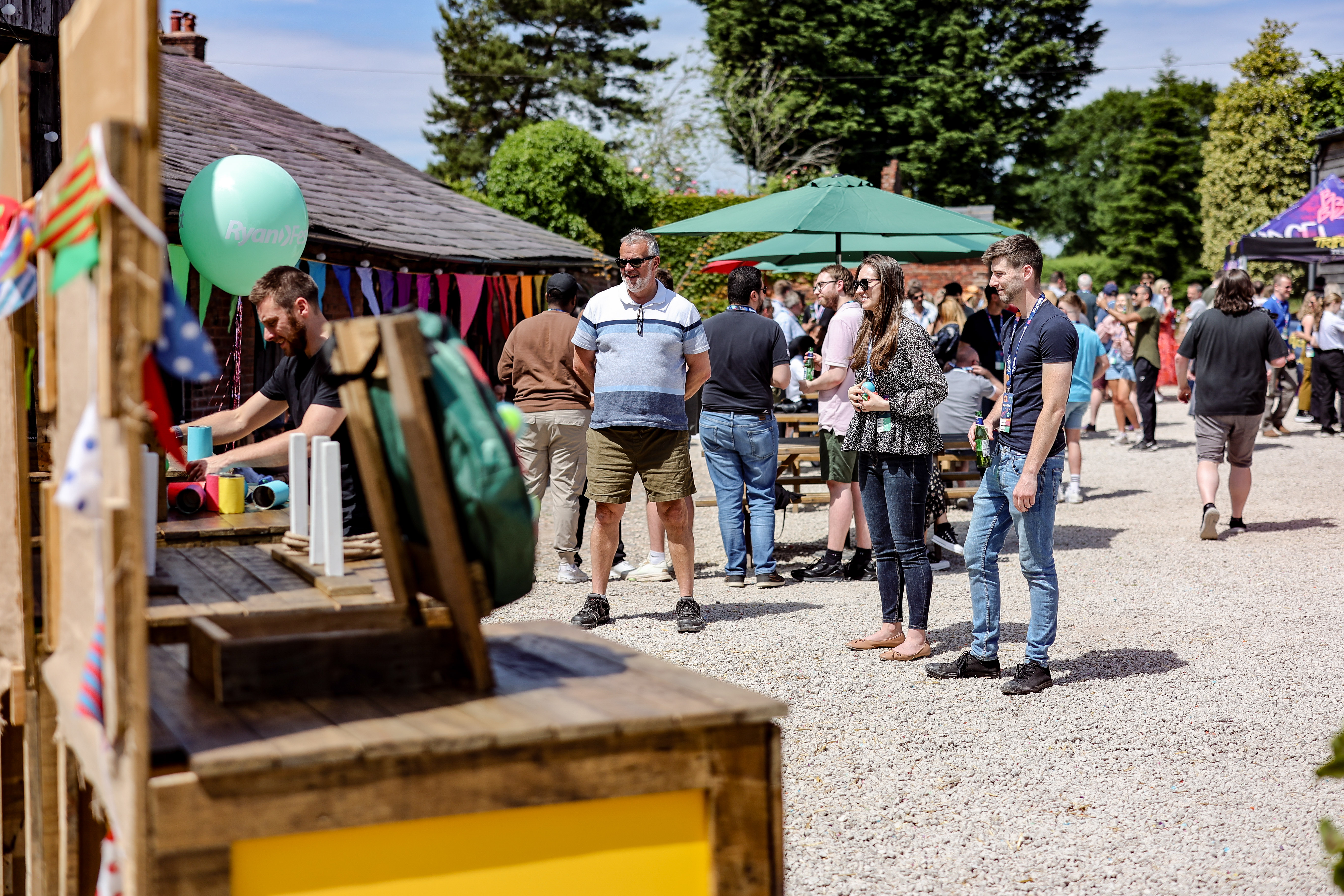 Stock Farm Barn outdoor event with colorful decor, perfect for community gatherings.