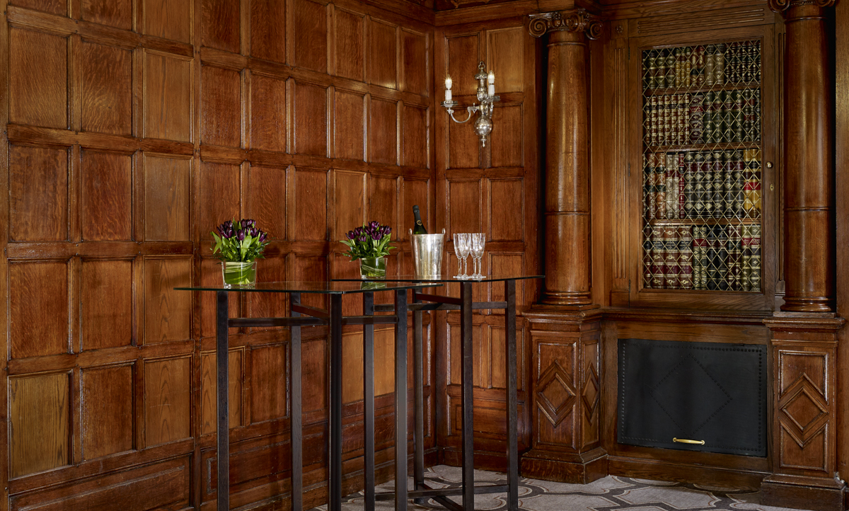 Elegant Oak Room at Sheraton Grand, ideal for upscale meetings and cocktail receptions.