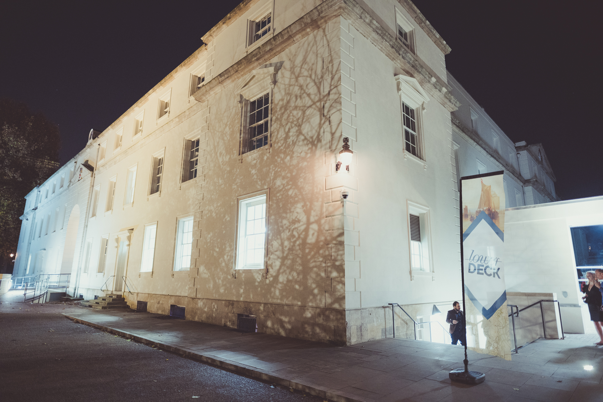Lower Deck venue exterior at night, ideal for events with inviting atmosphere.