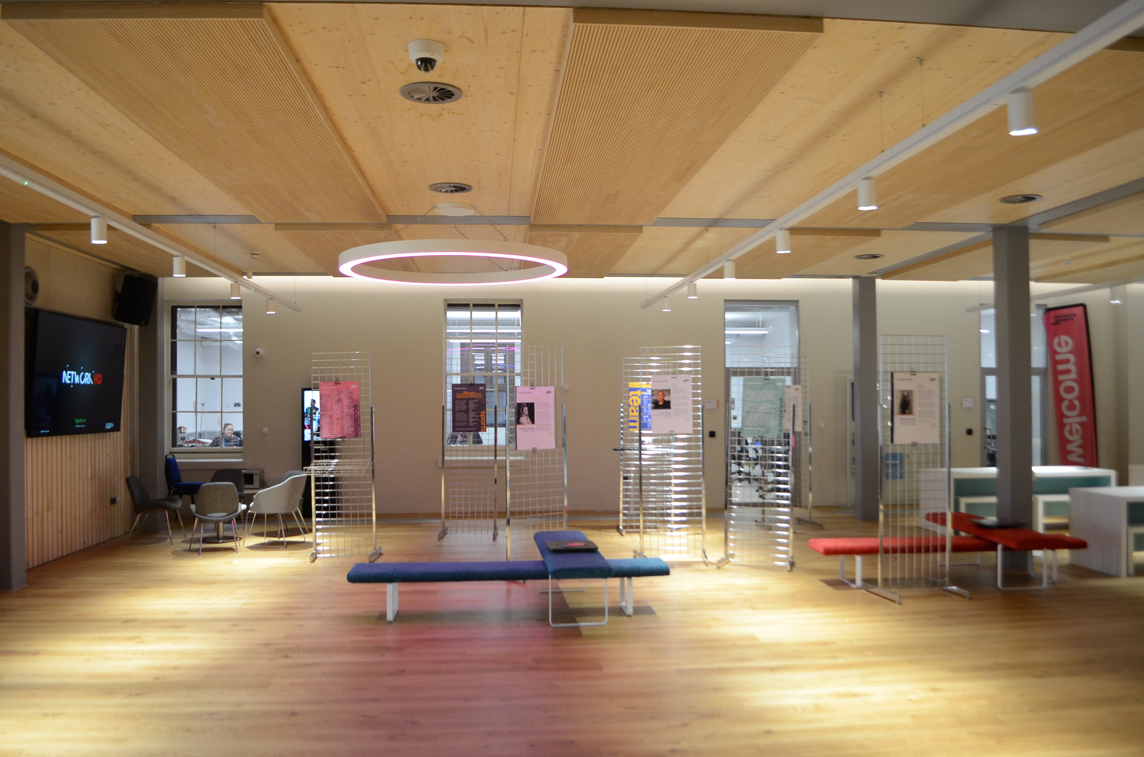 Modern event space in Dreadnought with sleek wooden flooring, ideal for exhibitions and workshops.