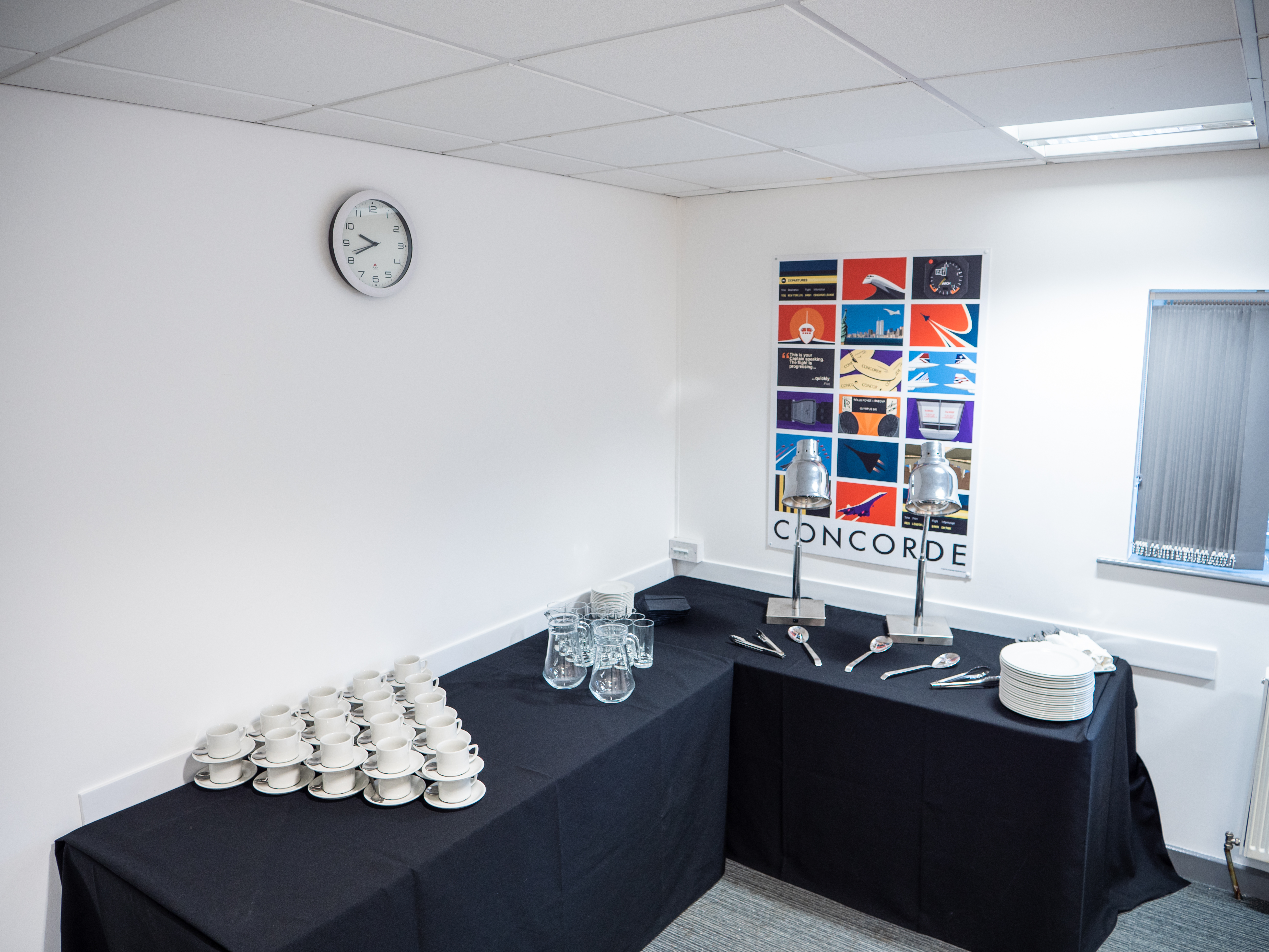 "Elegant refreshment station in Alpha Charlie Suite for meetings and events"