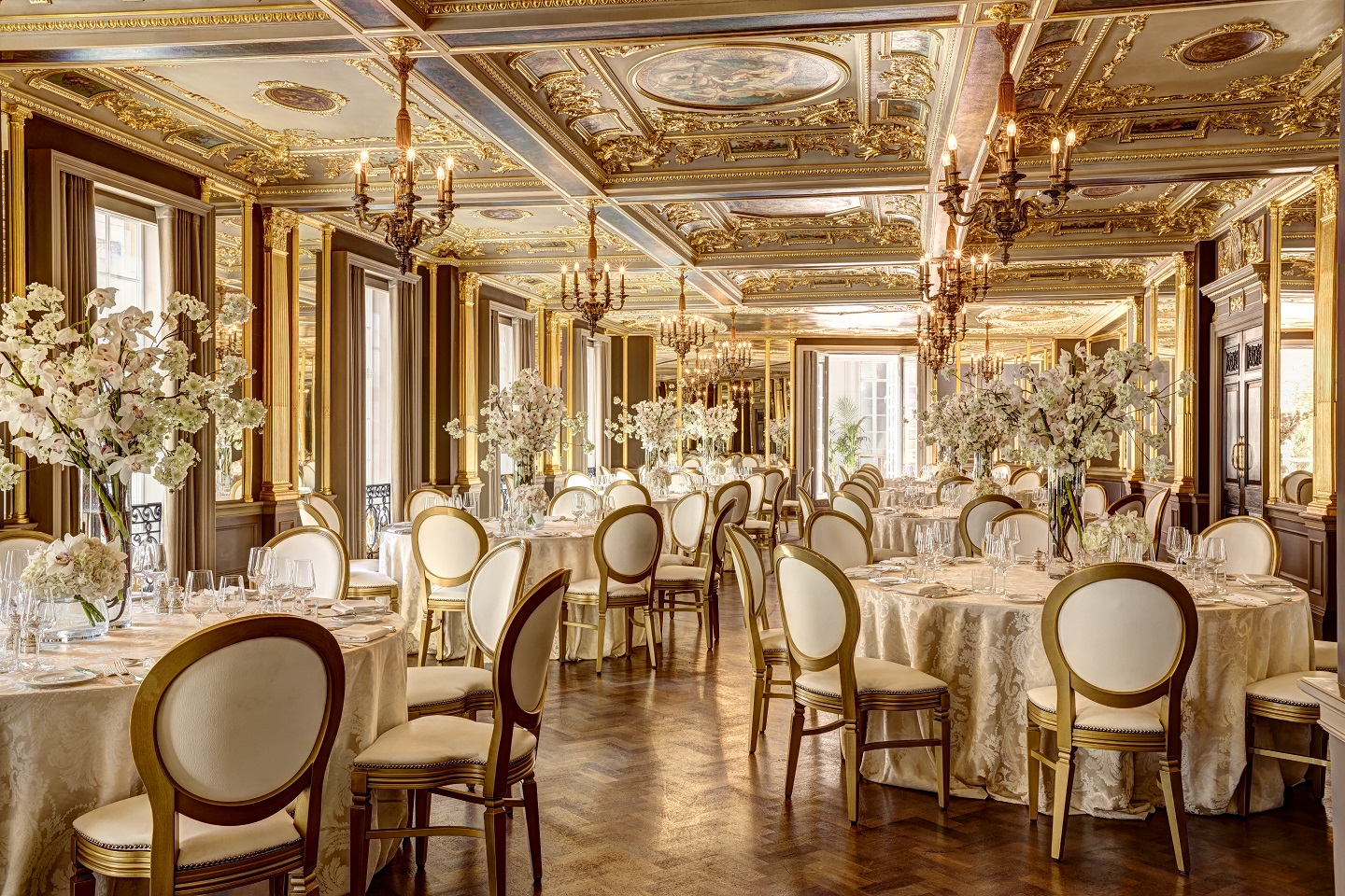 Pompadour Ballroom at Hotel Cafe Royal, elegant decor for weddings and corporate events.