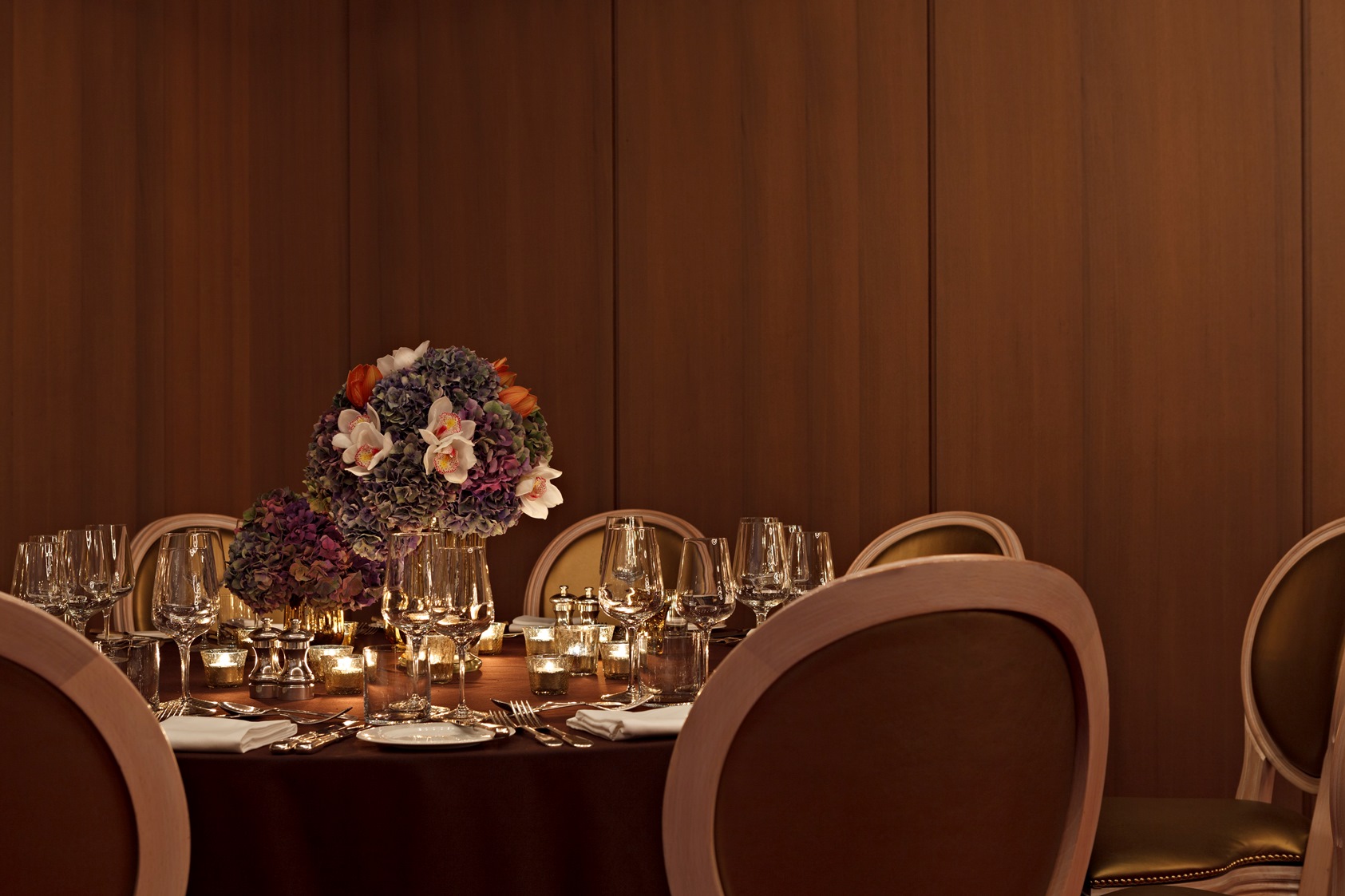Elegant dining table at Hotel Cafe Royal, perfect for high-end events and galas.