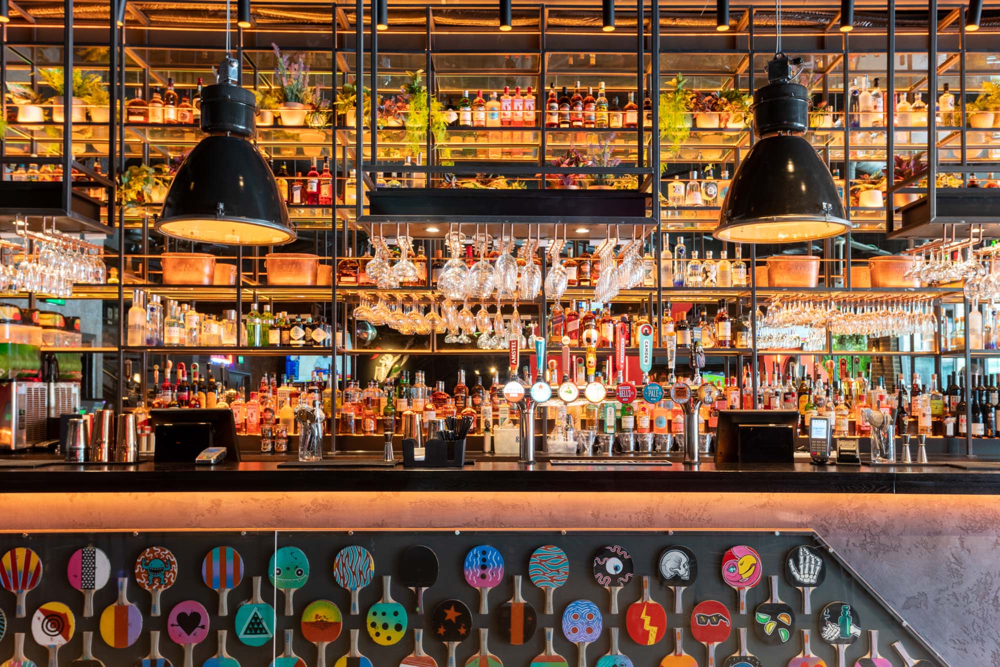 Vibrant bar setup for networking events and cocktail receptions in Bat & Ball.