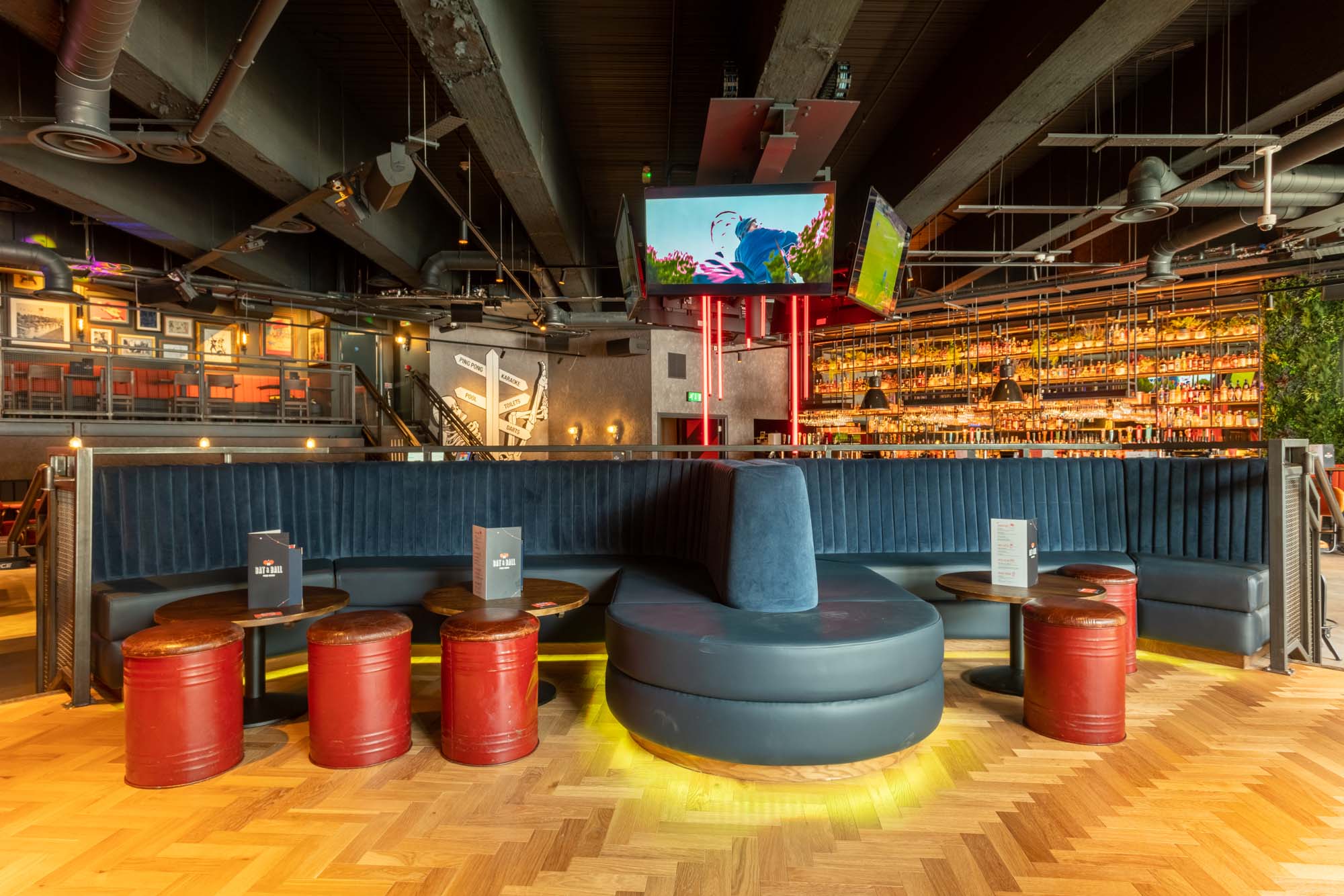 Modern venue with vibrant bar for casual meetings and events in Bat & Ball.