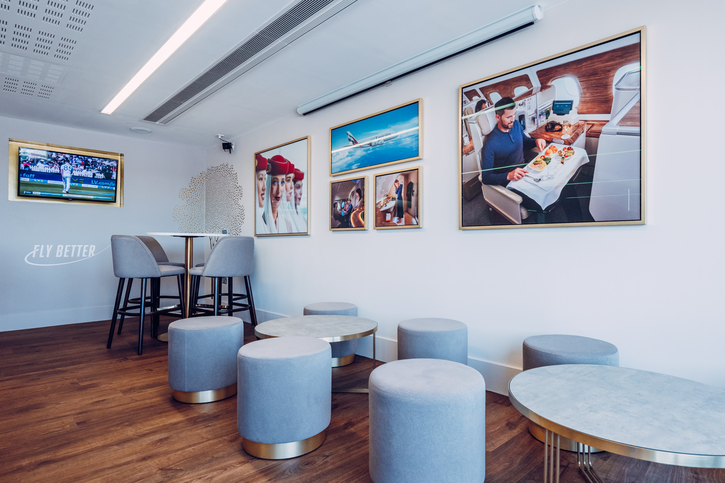 Emirates Lounge at Old Trafford: modern meeting space for team gatherings and workshops.