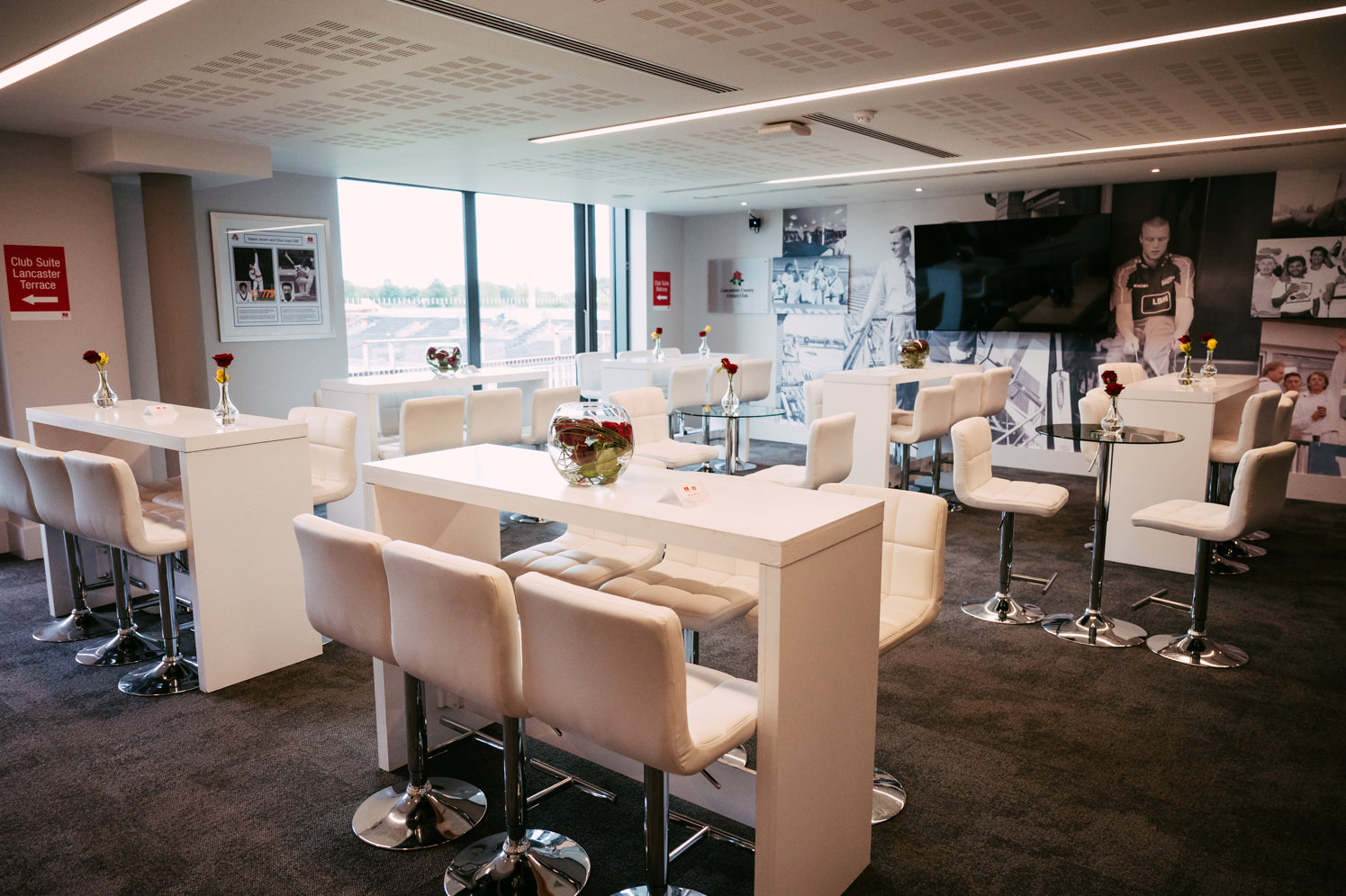 Modern meeting space in The Club Suite, Emirates Old Trafford for networking events.