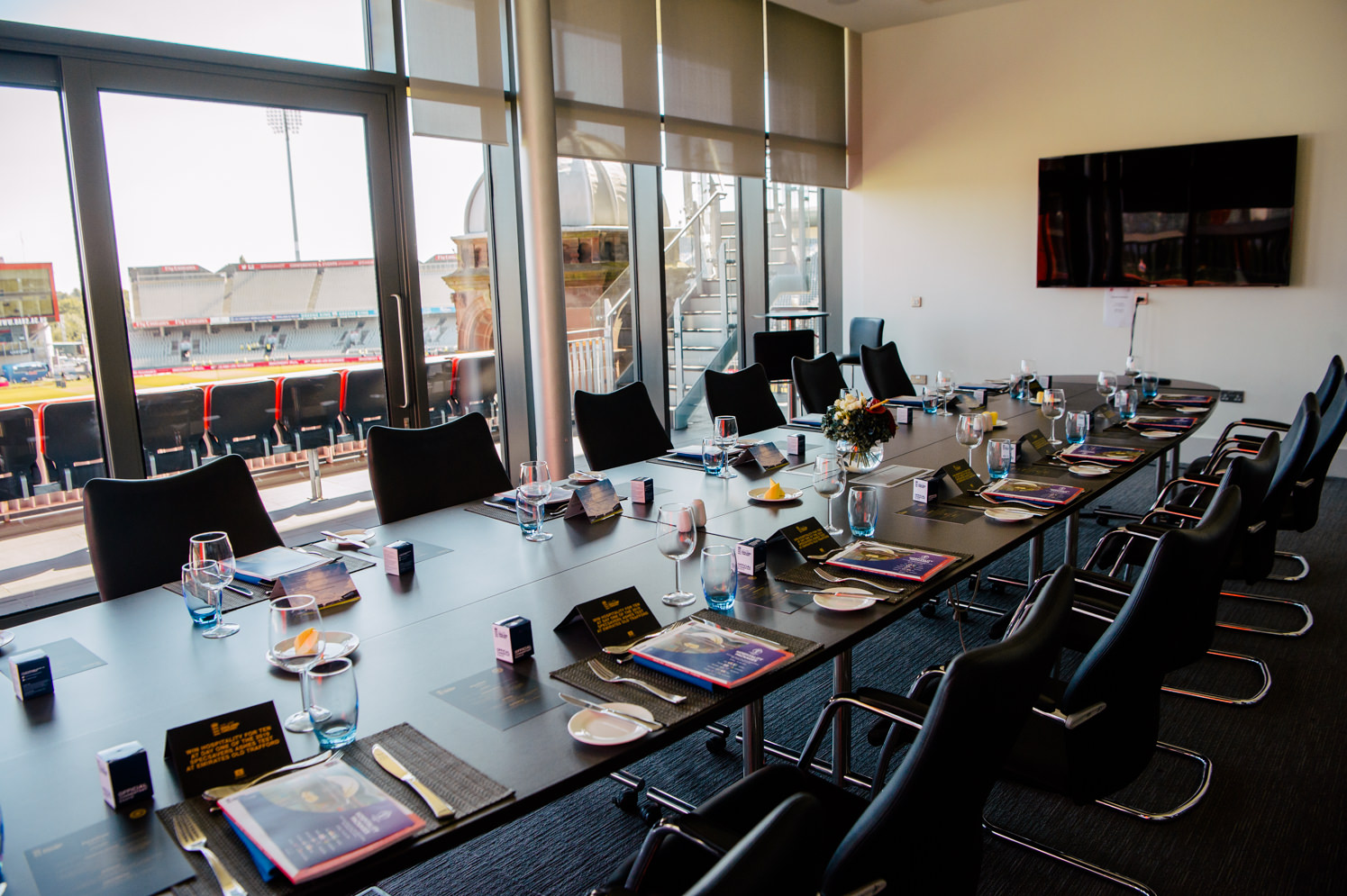 Boardroom at Emirates Old Trafford, ideal for corporate meetings with stadium views.