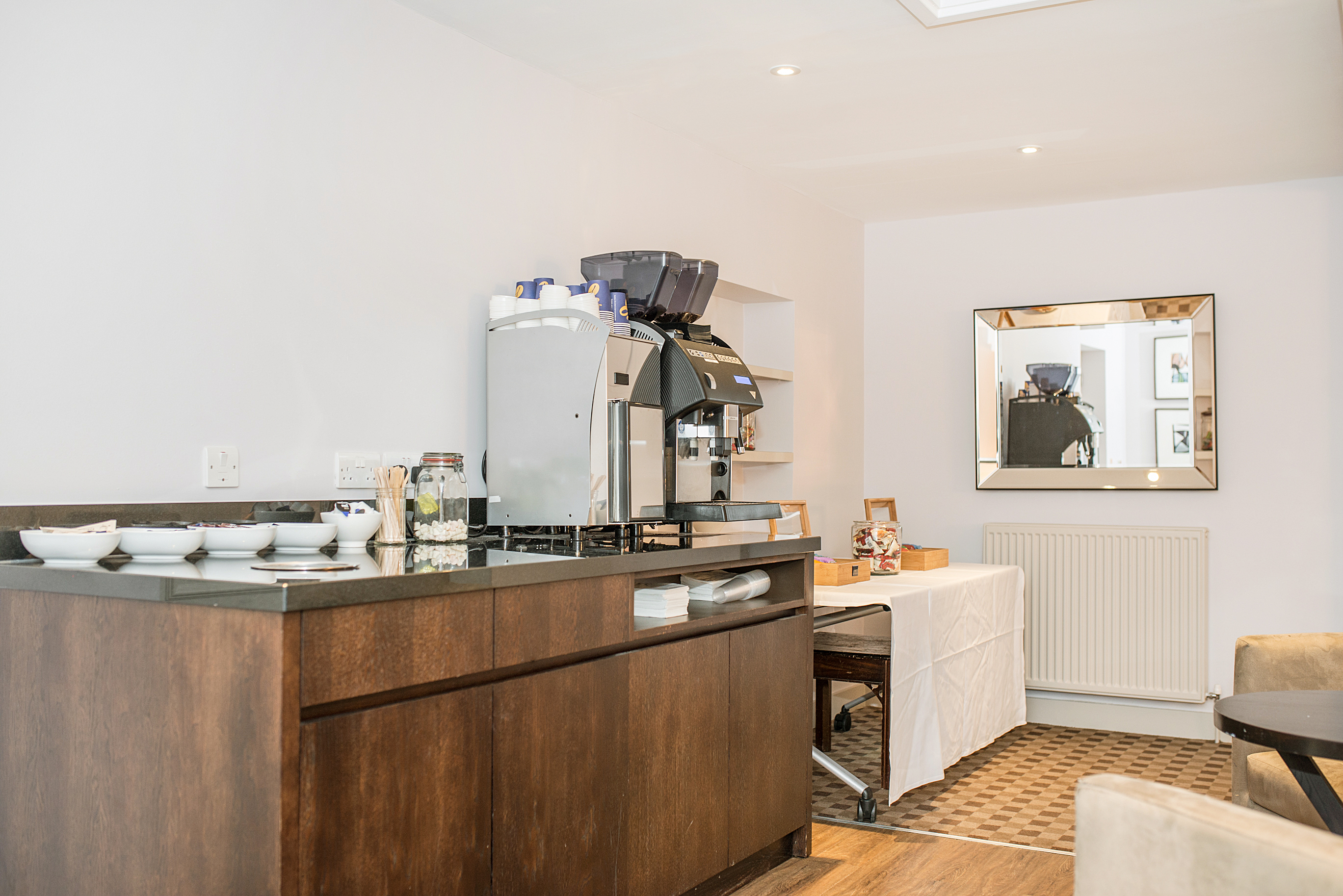 Refreshment area in The Court, New Place Hotel - modern venue for meetings and events.