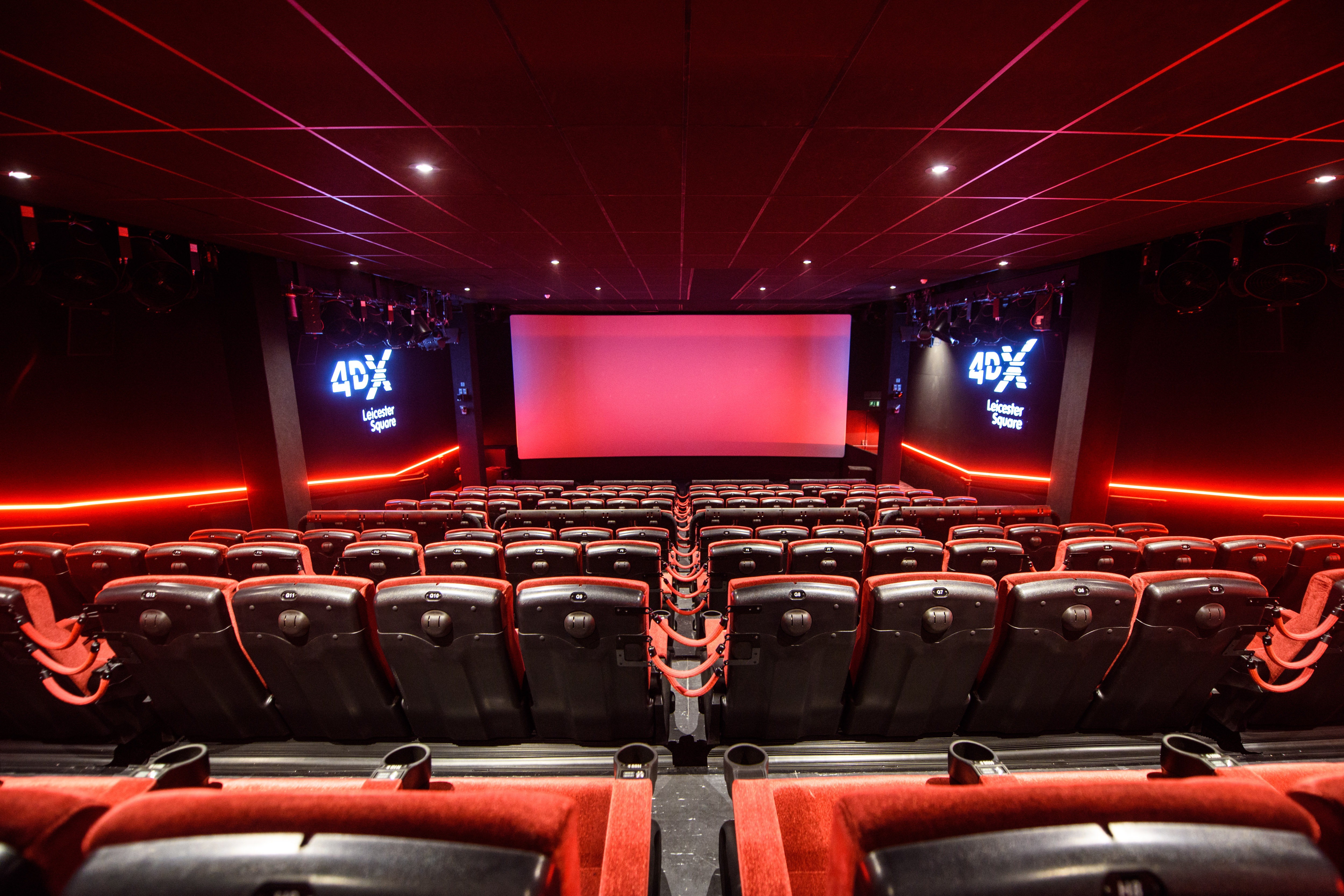 4DX cinema at Cineworld Leicester Square with plush seating for exclusive film screenings.