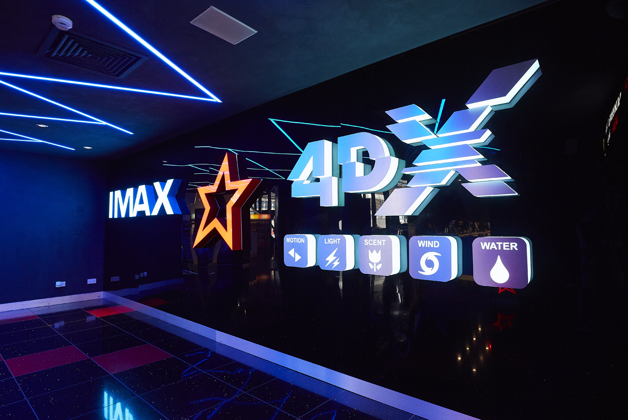 Cineworld Birmingham entrance with vibrant signage for immersive cinema events