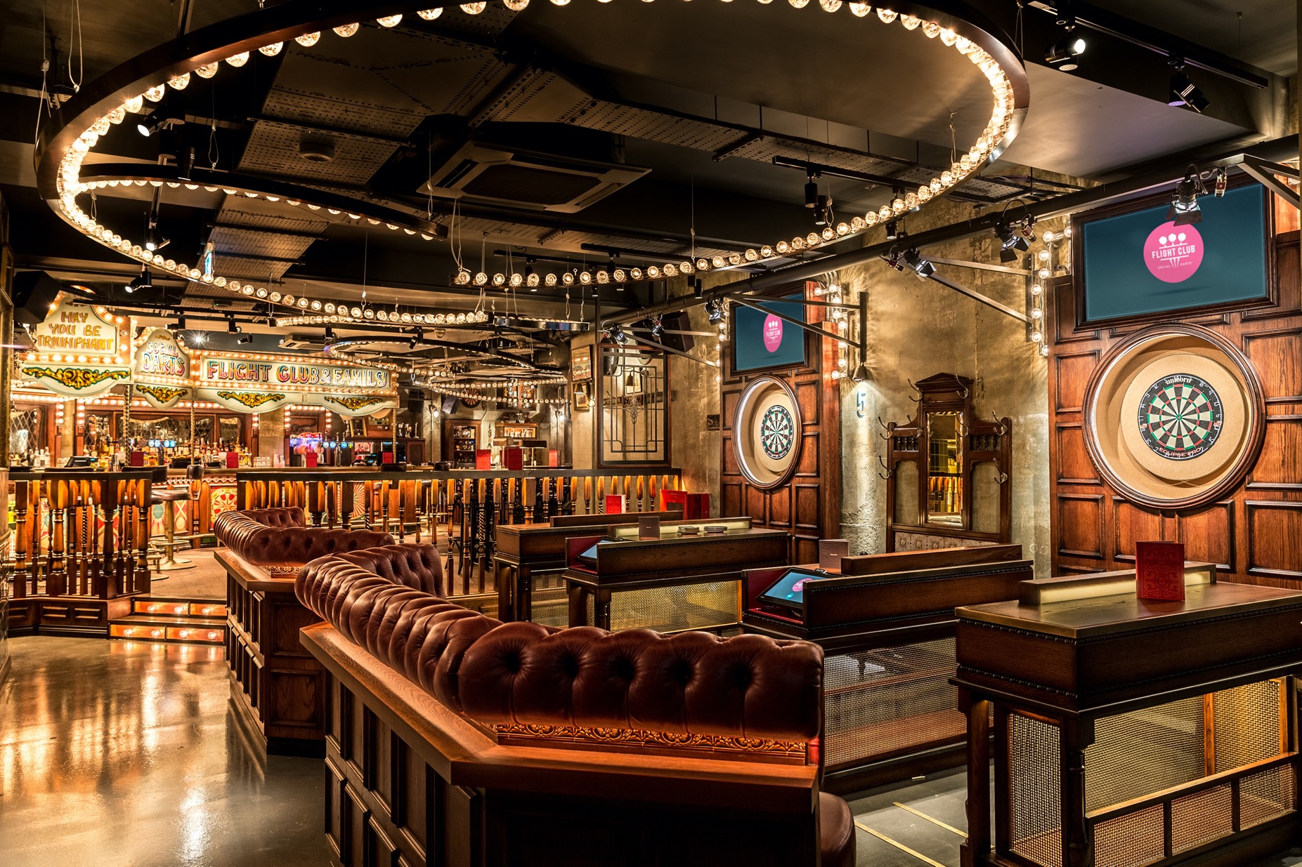 Carousel Bar in Flight Club Bloomsbury, vibrant event space for corporate gatherings.