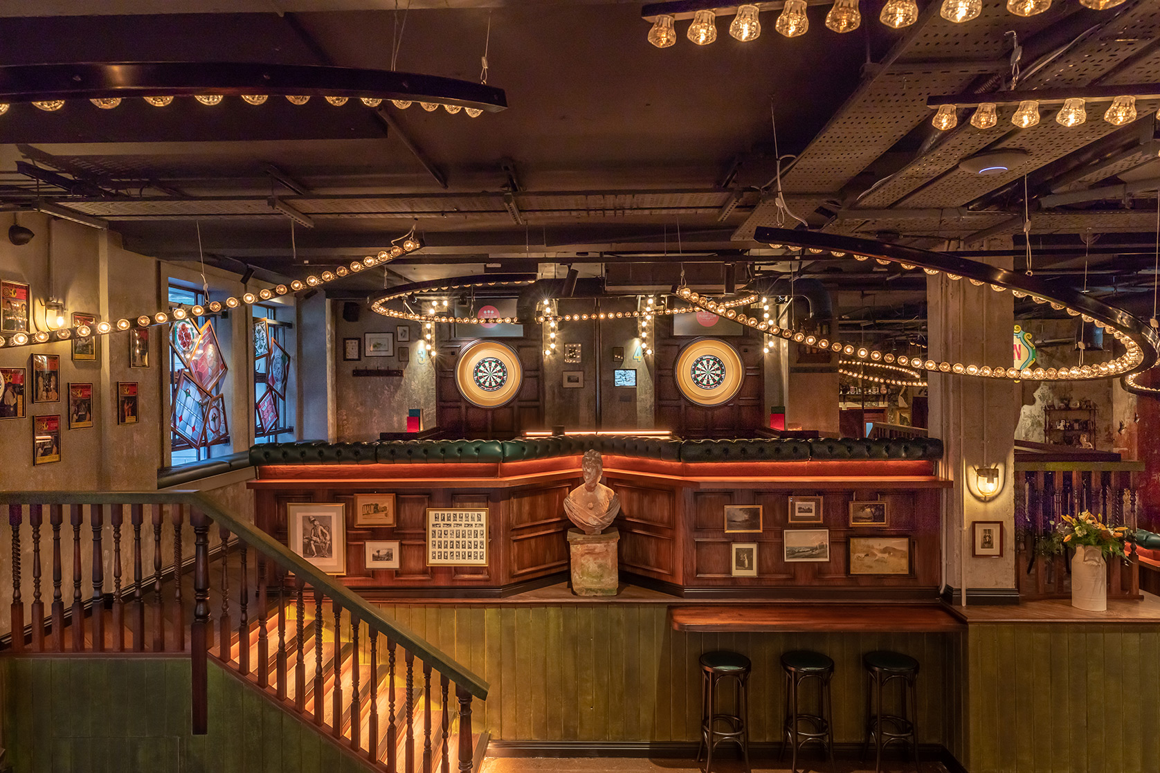 Stylish Flight Club Manchester venue with vintage decor, perfect for networking events.