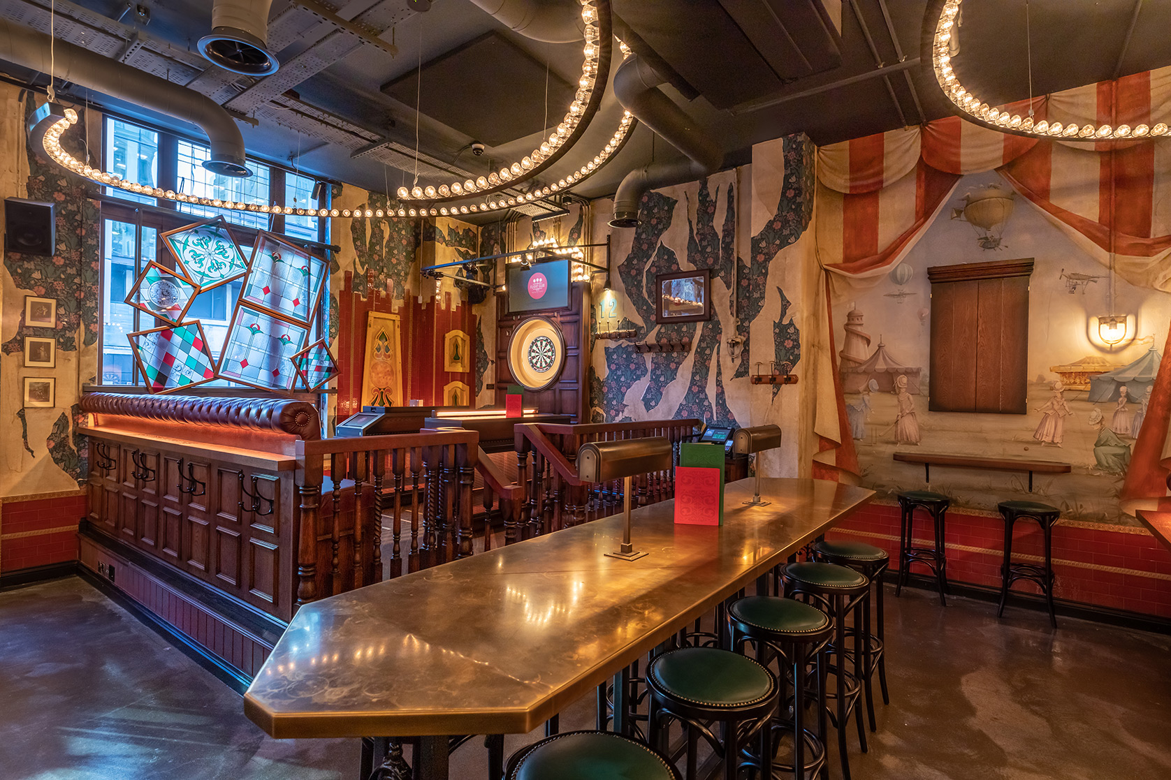 Mini Fayre at Flight Club Manchester, vibrant decor for networking events and parties.