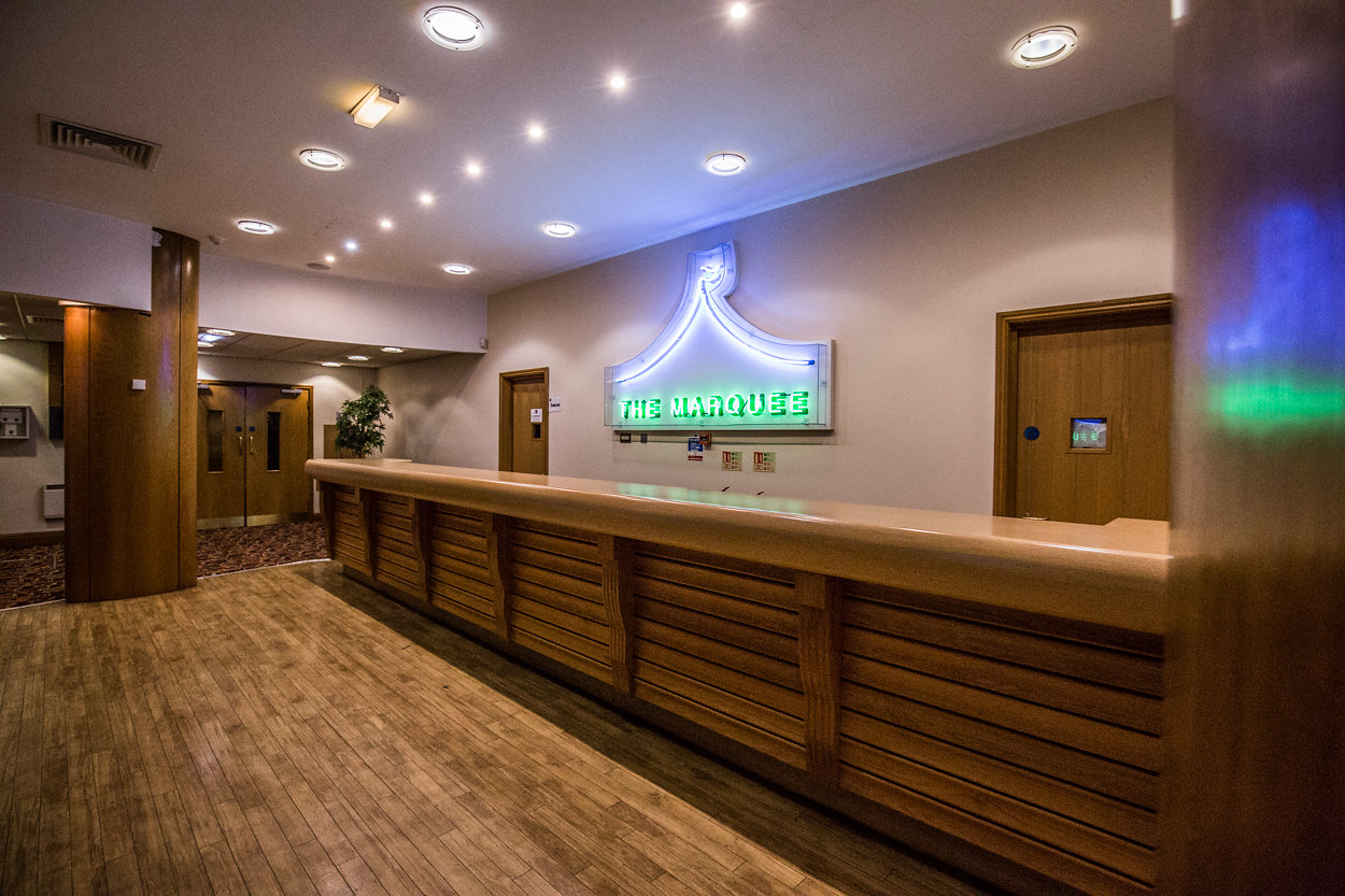 Welcoming reception area at The Marquee, DW Stadium, ideal for meetings and events.