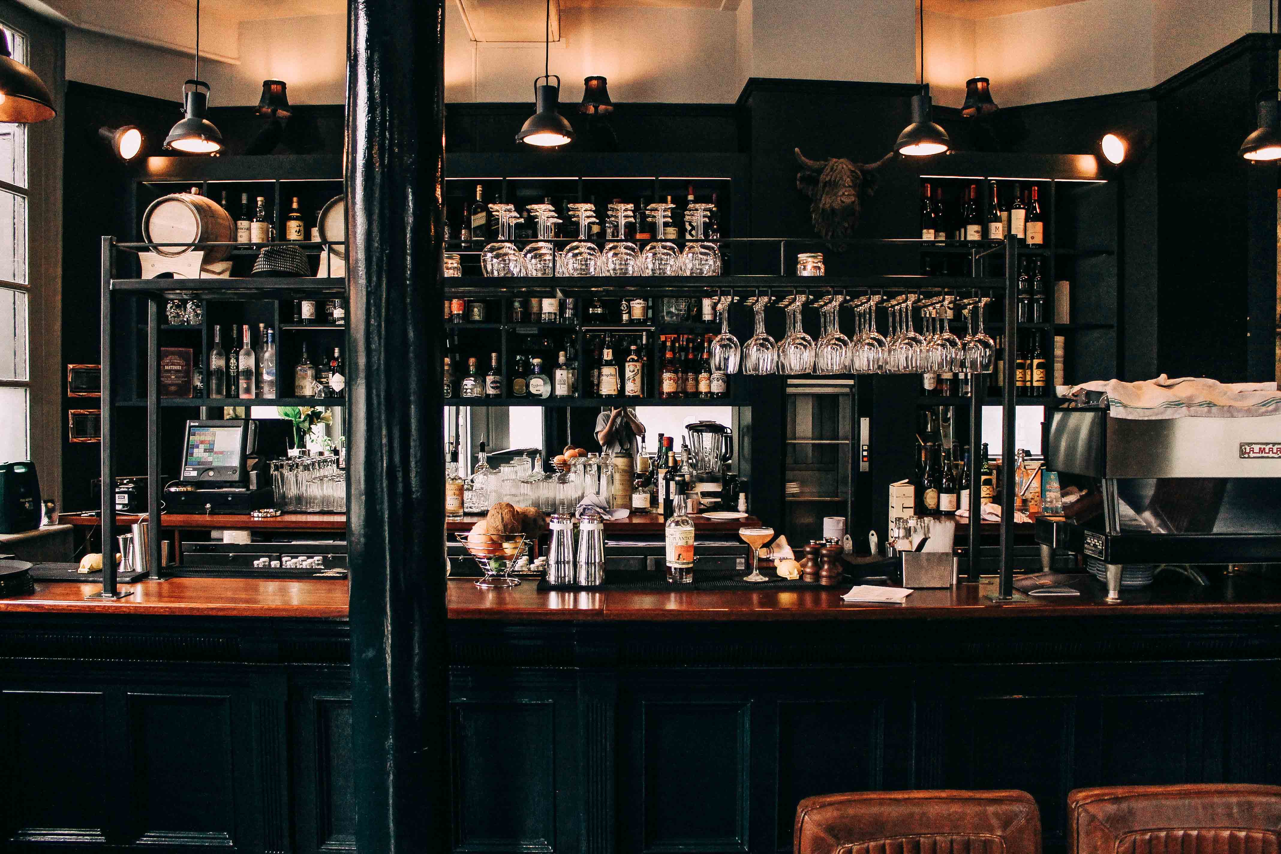 Stylish bar setup in Great Guns Social, perfect for networking events and cocktail receptions.