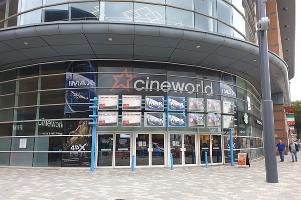 Cineworld Birmingham IMAX cinema with glass facade, ideal for film screenings and events.
