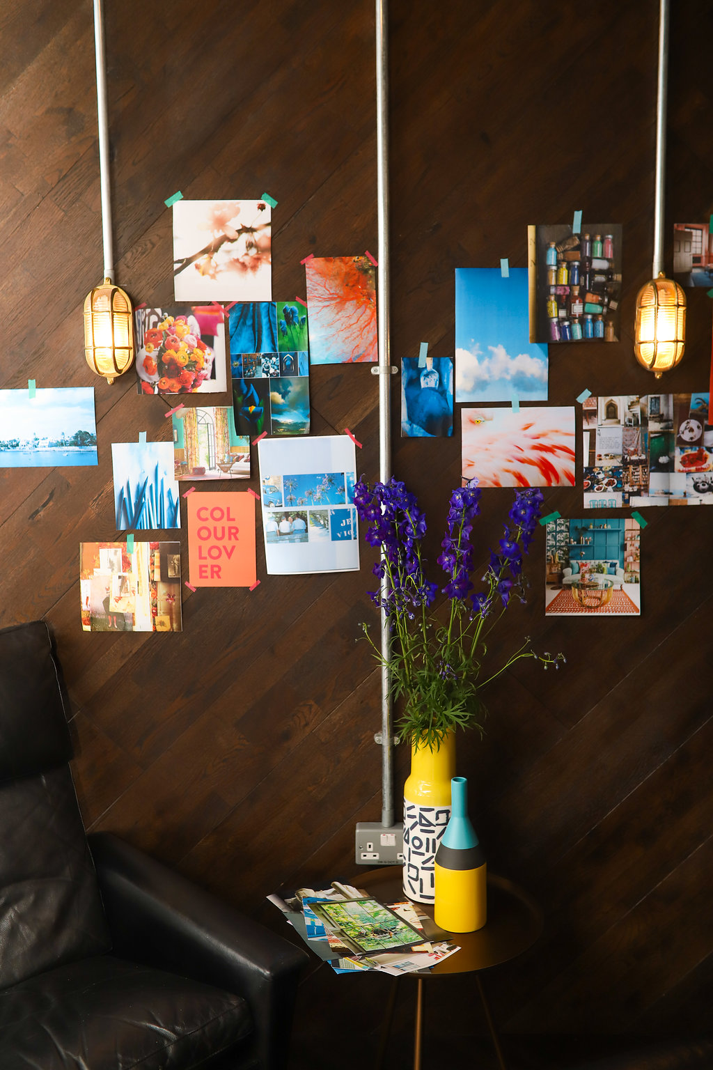 Vibrant mood board at The Vine Club Brighton for creative event planning.