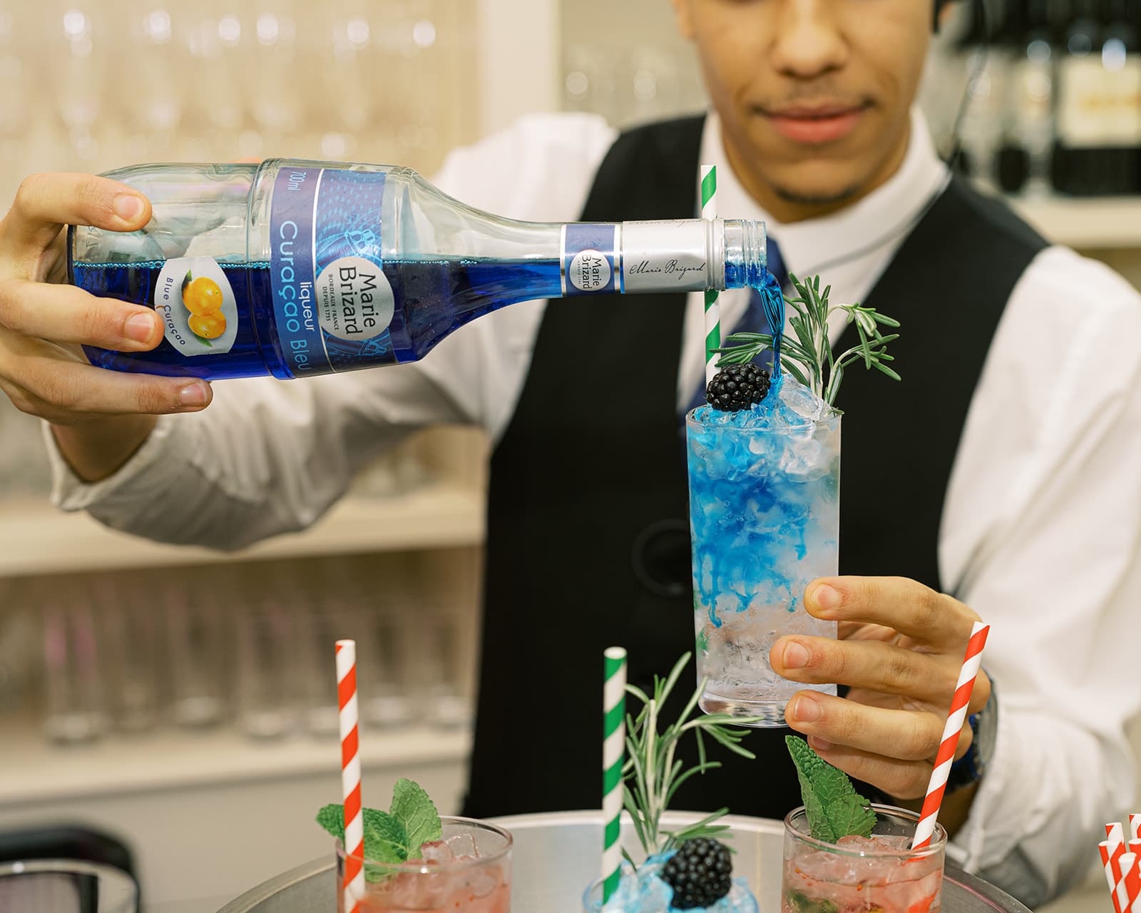Branded cocktail bar at a Westminster Christmas party, luxury corporate event beverage service.