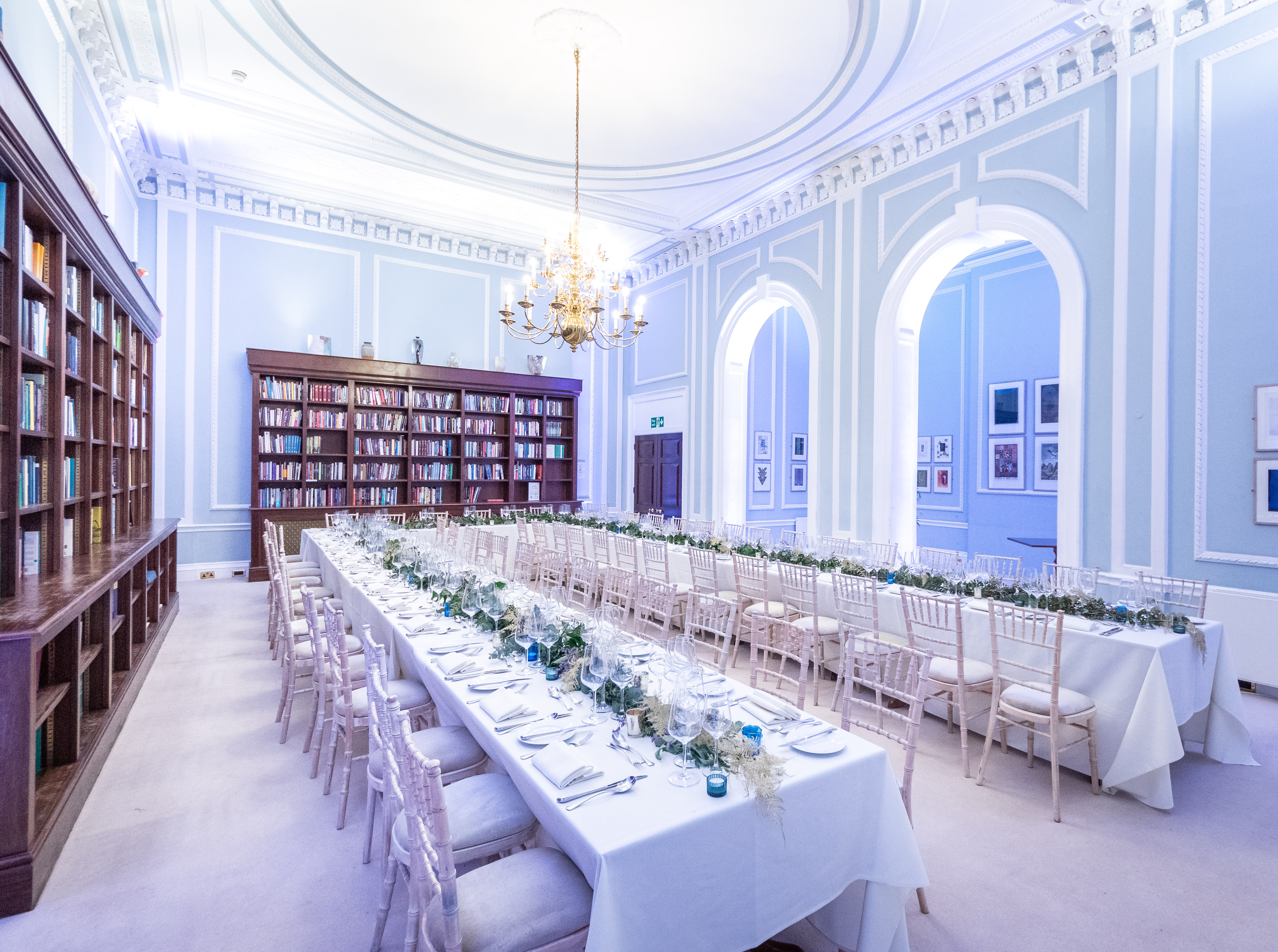 Elegant dining setup for Christmas parties at Carlton House Terrace, Westminster.