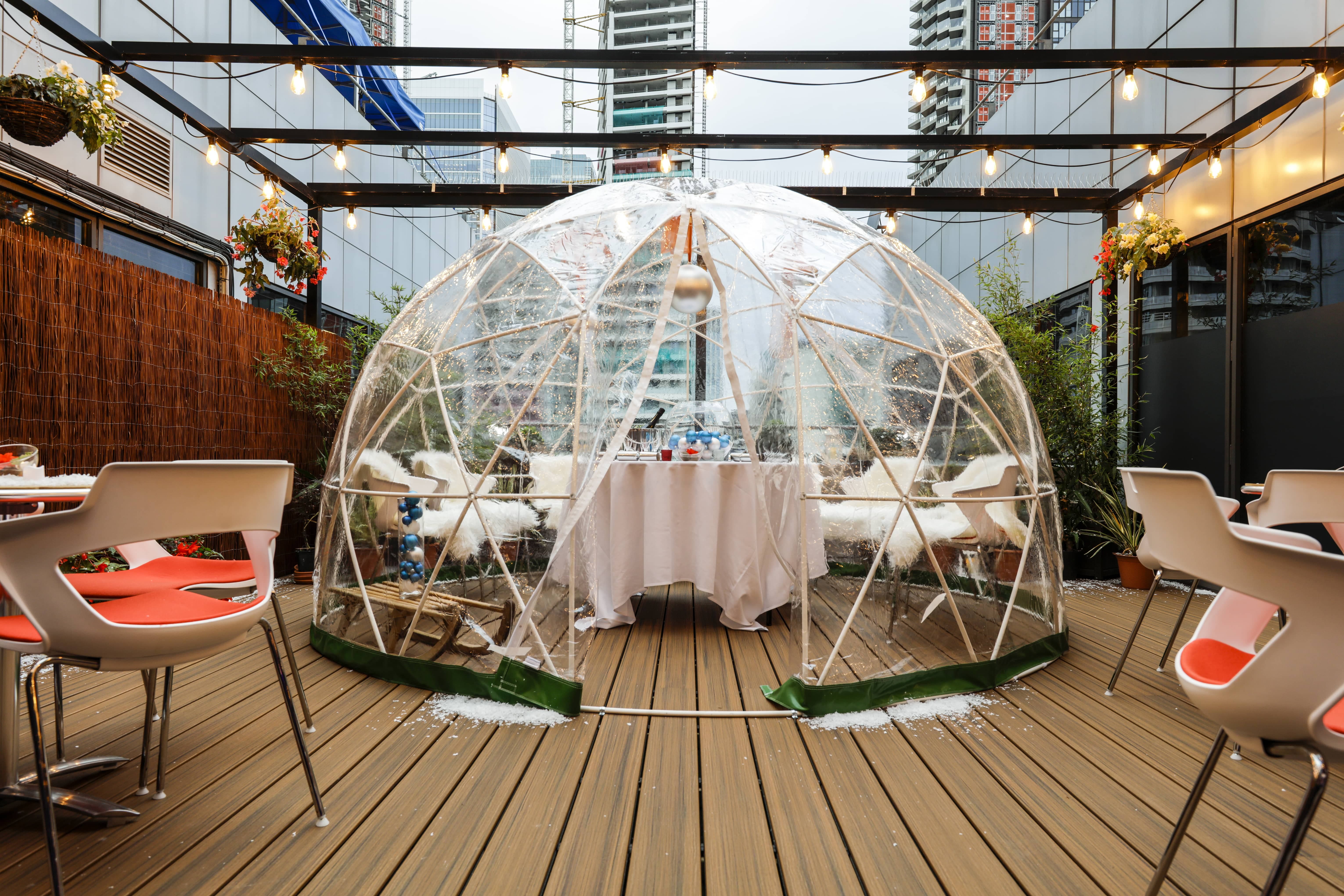 Christmas Room igloo dining at Docklands Sailing Centre for VIP hospitality and corporate events.