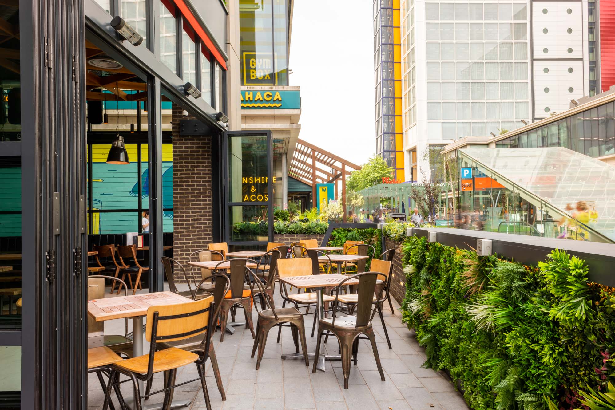 Vibrant outdoor dining area for corporate events and parties in Bat & Ball.