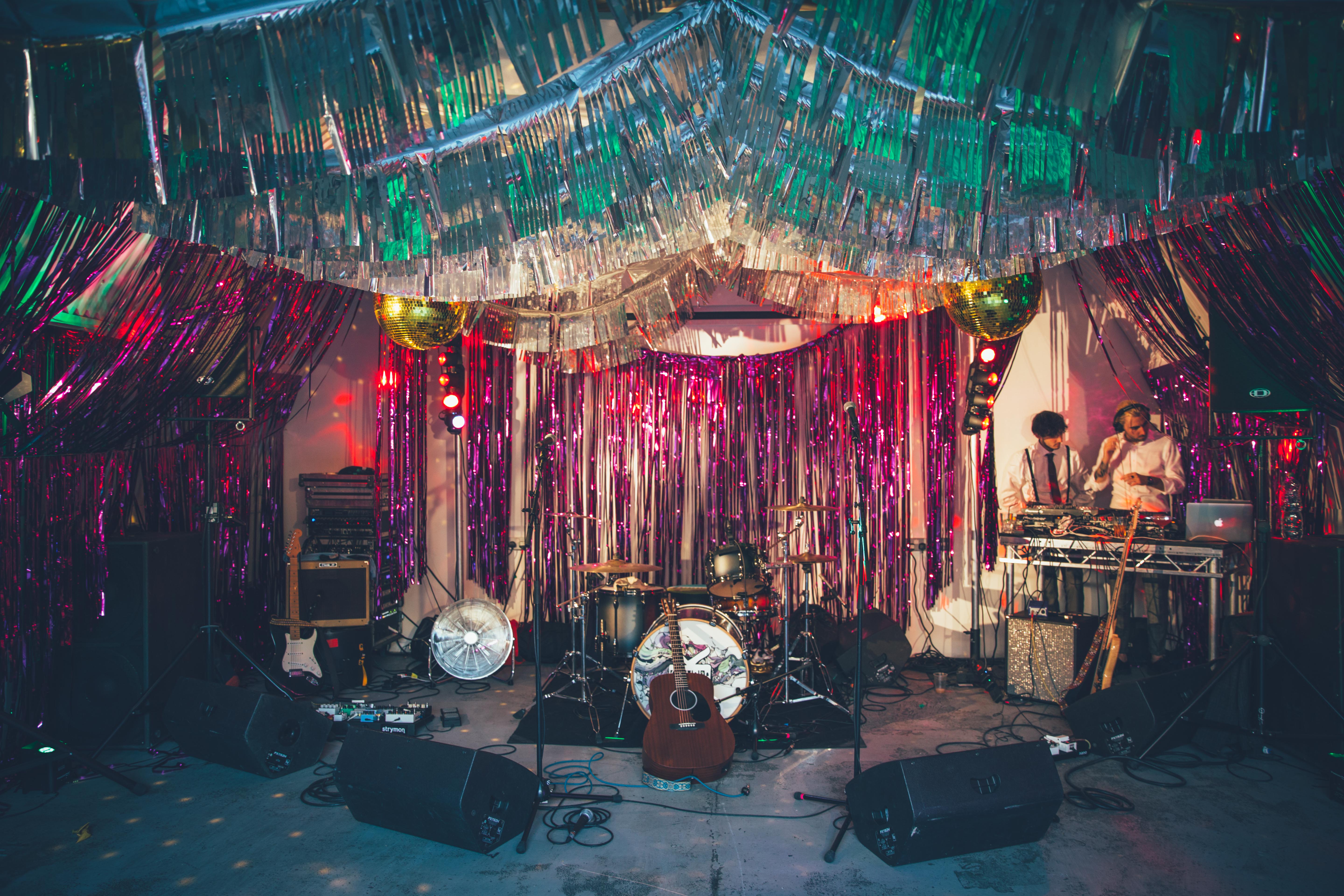 Vibrant Springs Studio event space with shimmering décor for live performances and celebrations.