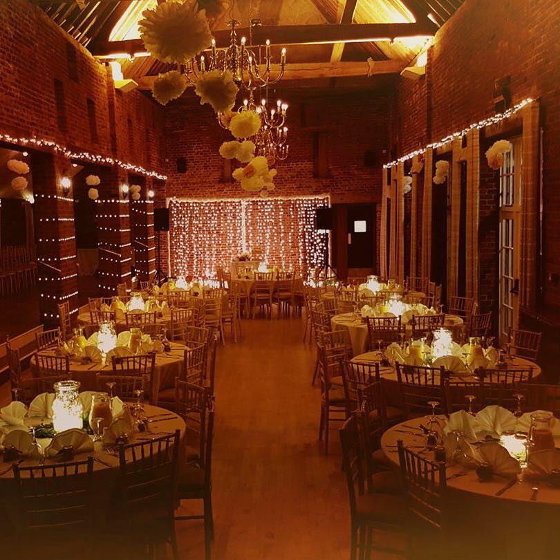 Christmas event space at Forty Hall with elegant table settings and warm lighting.