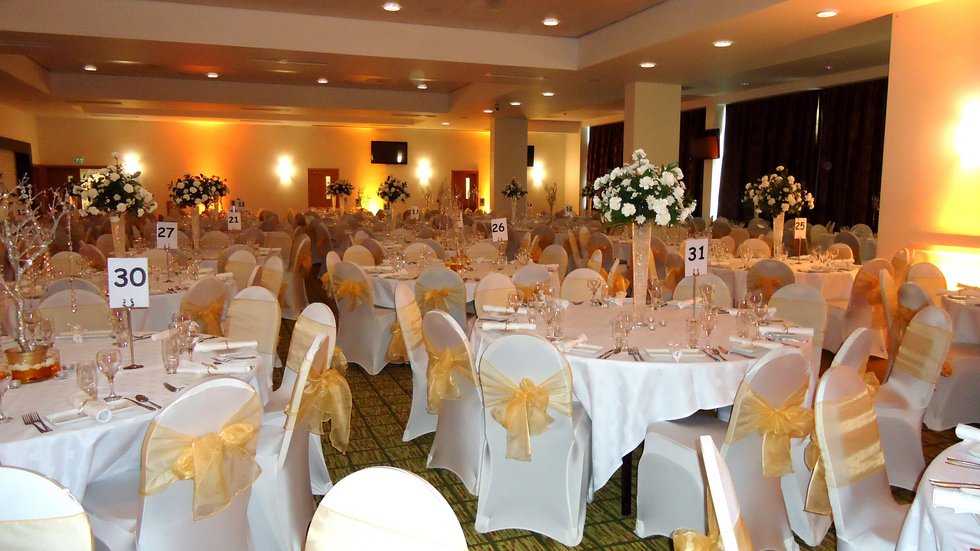 Premiership Suite banquet hall at Leicester Tigers Stadium, ideal for weddings and corporate events.