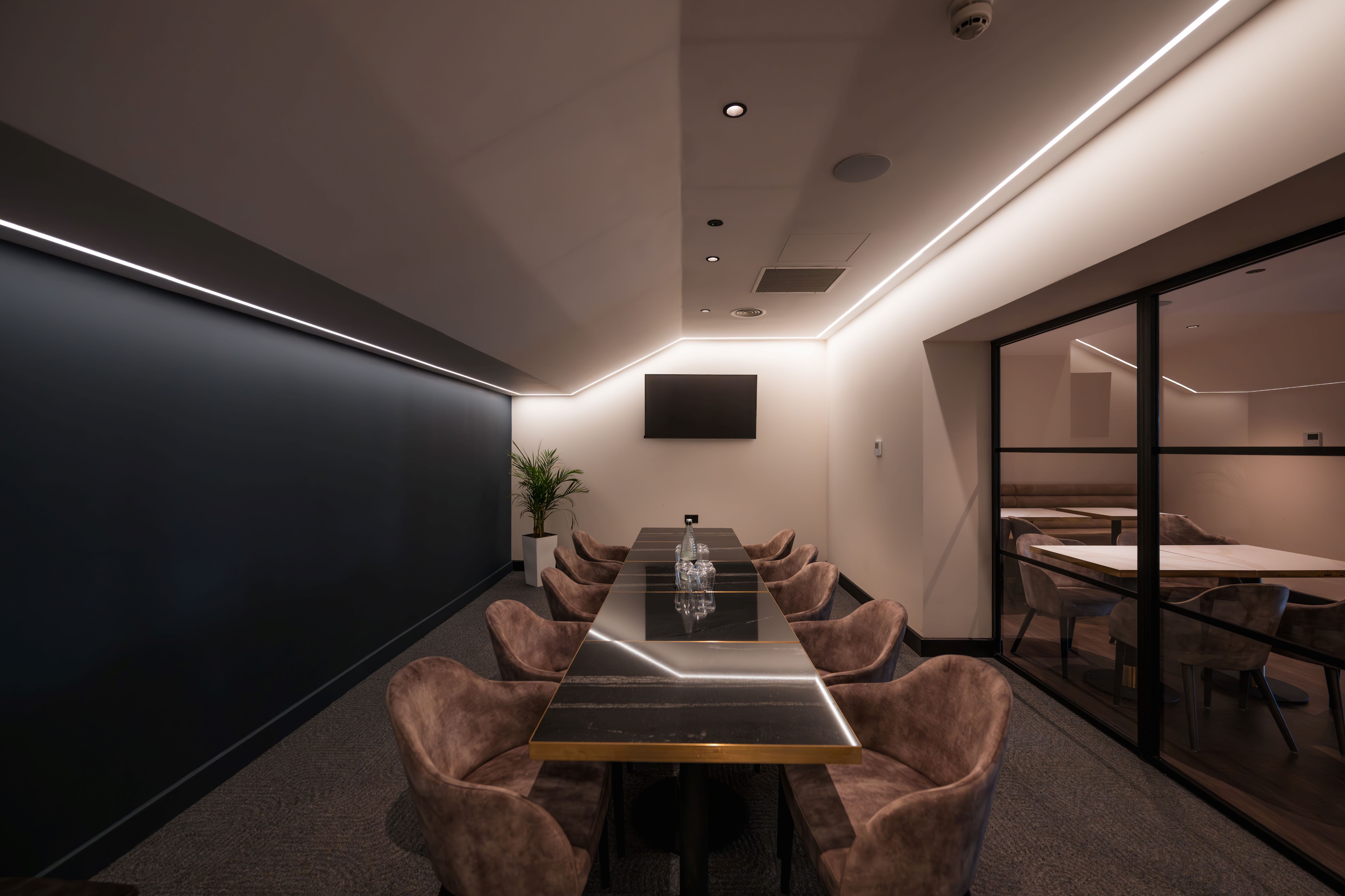 Modern Boardroom at Birmingham City FC with sleek design for meetings and presentations.