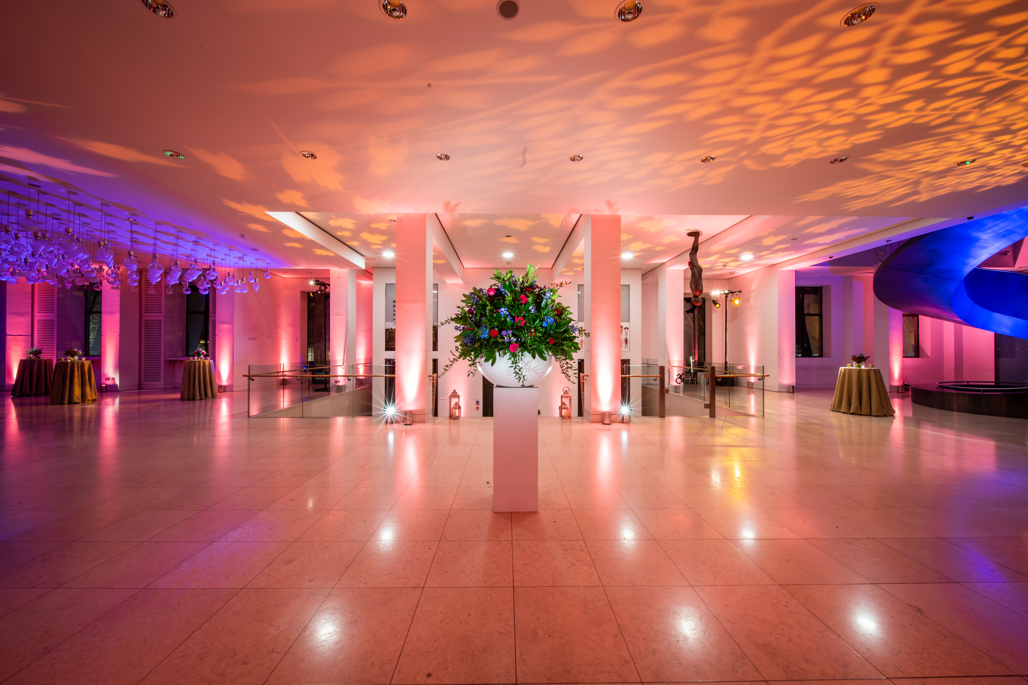Atrium at Wellcome Collection with elegant lighting, perfect for upscale events and dining.